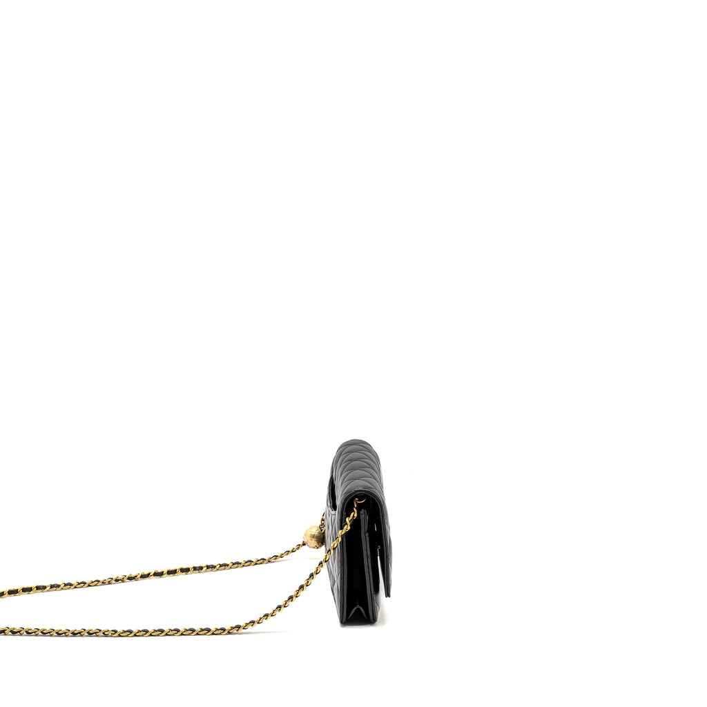 CHANEL PEARL CRUSH WALLET ON CHAIN LAMBSKIN BLACK GHW (MICROCHIP)