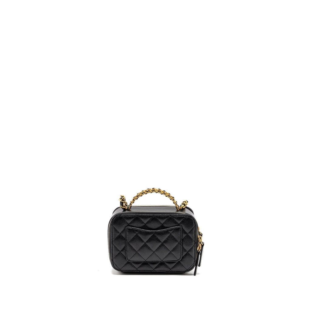 CHANEL 22S LETTER TOP HANDLE SMALL VANITY CASE CAVIAR BLACK BRUSHED GHW (MICROCHIP)