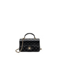 CHANEL TOP HANDLE MINI RECTANGULAR FLAP BAG LAMBSKIN BLACK LGHW (MICROCHIP)
