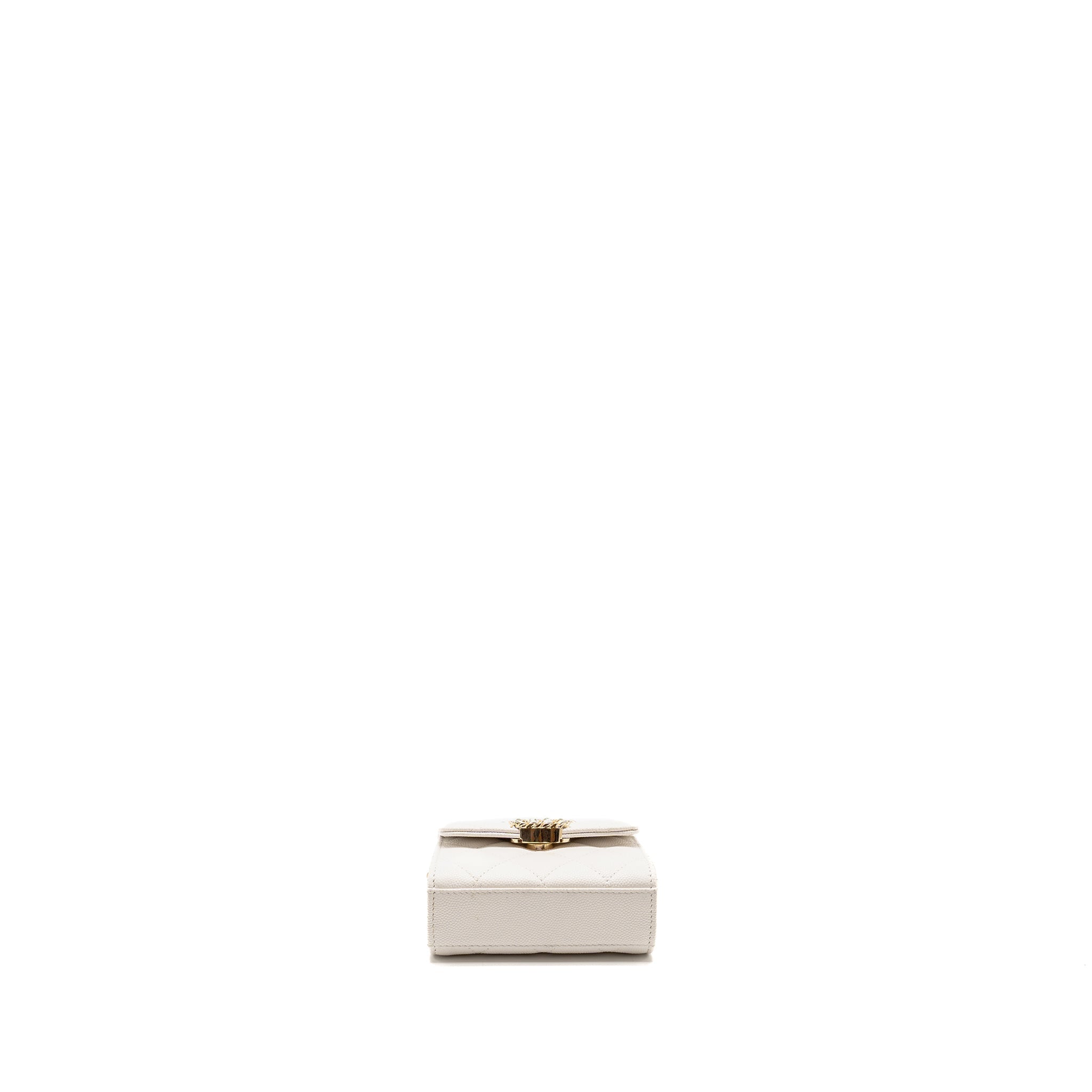 CHANEL TOP HANDLE MINI FLAP CLUTCH WITH CHAIN CAVIAR WHITE LGHW (MICROCHIP)