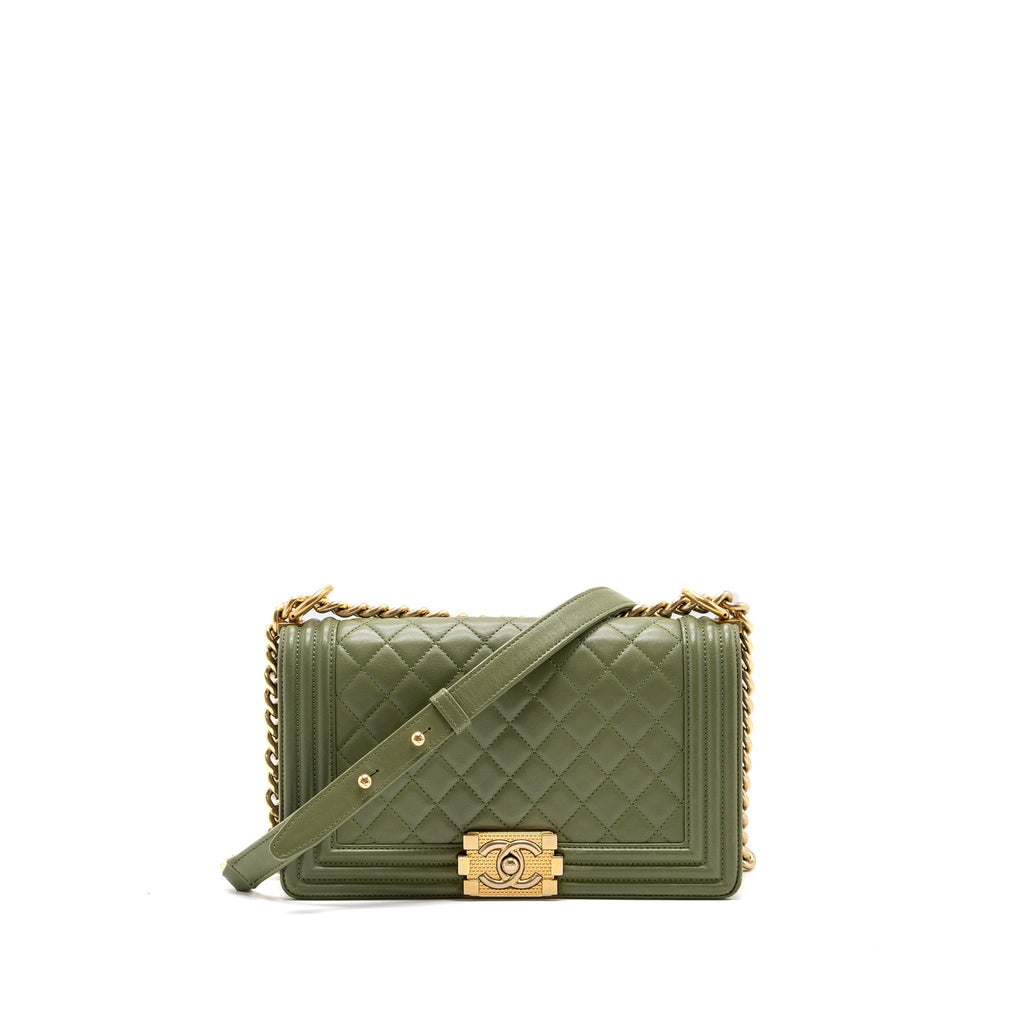 CHANEL MEDIUM BOY BAG LAMBSKIN GREEN GHW