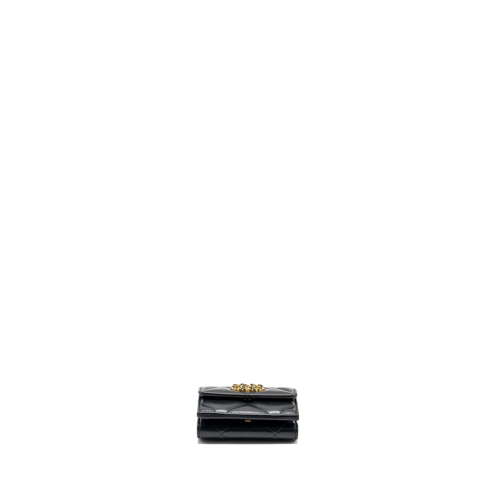 CHANEL 19 COMPACT WALLET LAMBSKIN BLACK GHW (MICROCHIP)