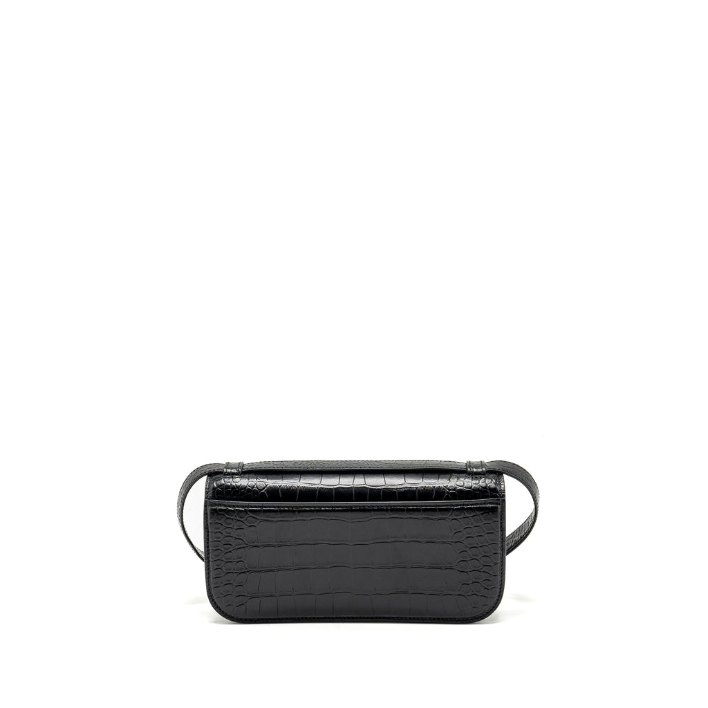 BALENCIAGA GOSSIP SHOULDER BAG CROC-EMBOSSED CALFSKIN BLACK GHW