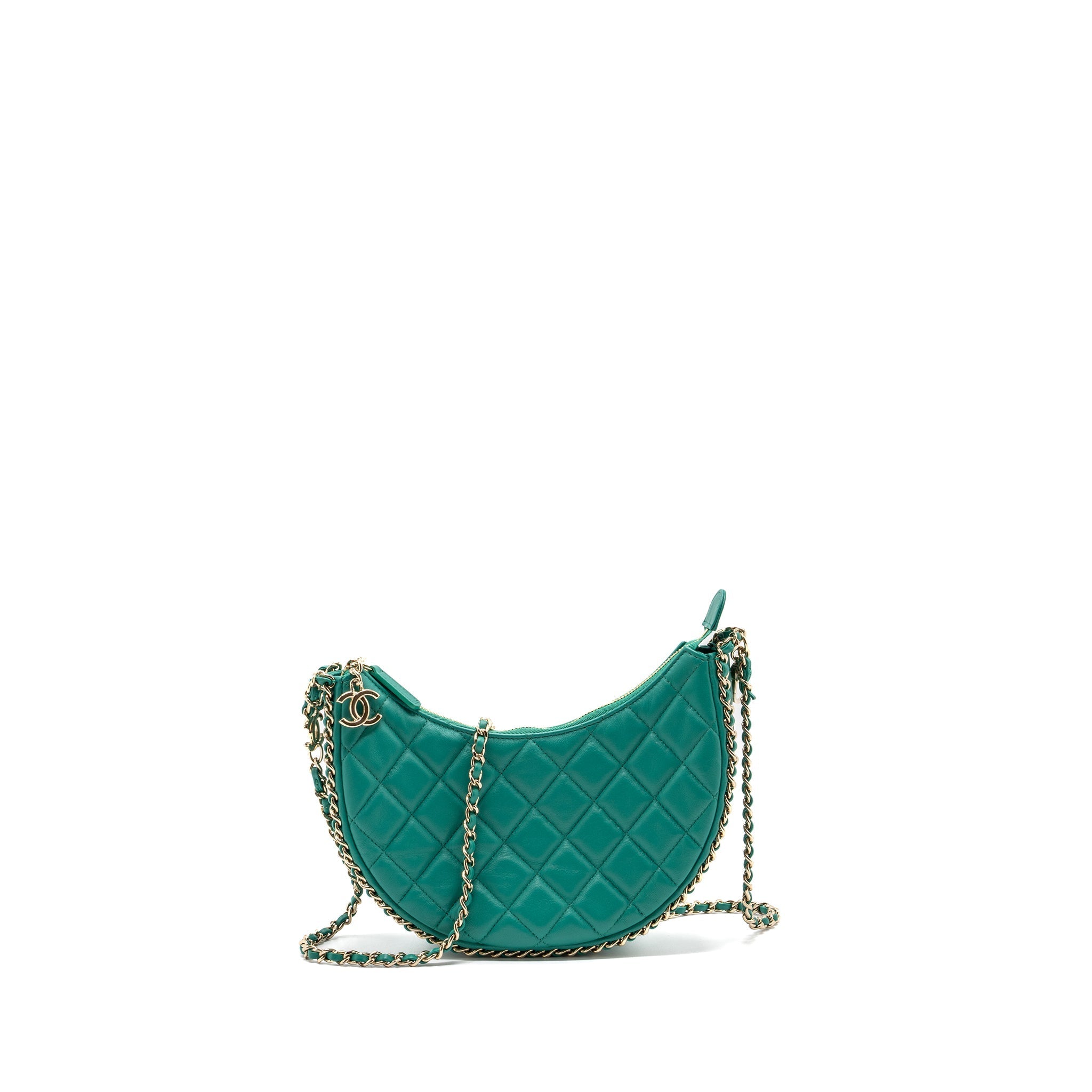 CHANEL SMALL MOON HOBO LAMBSKIN GREEN LGHW (MICROCHIP)