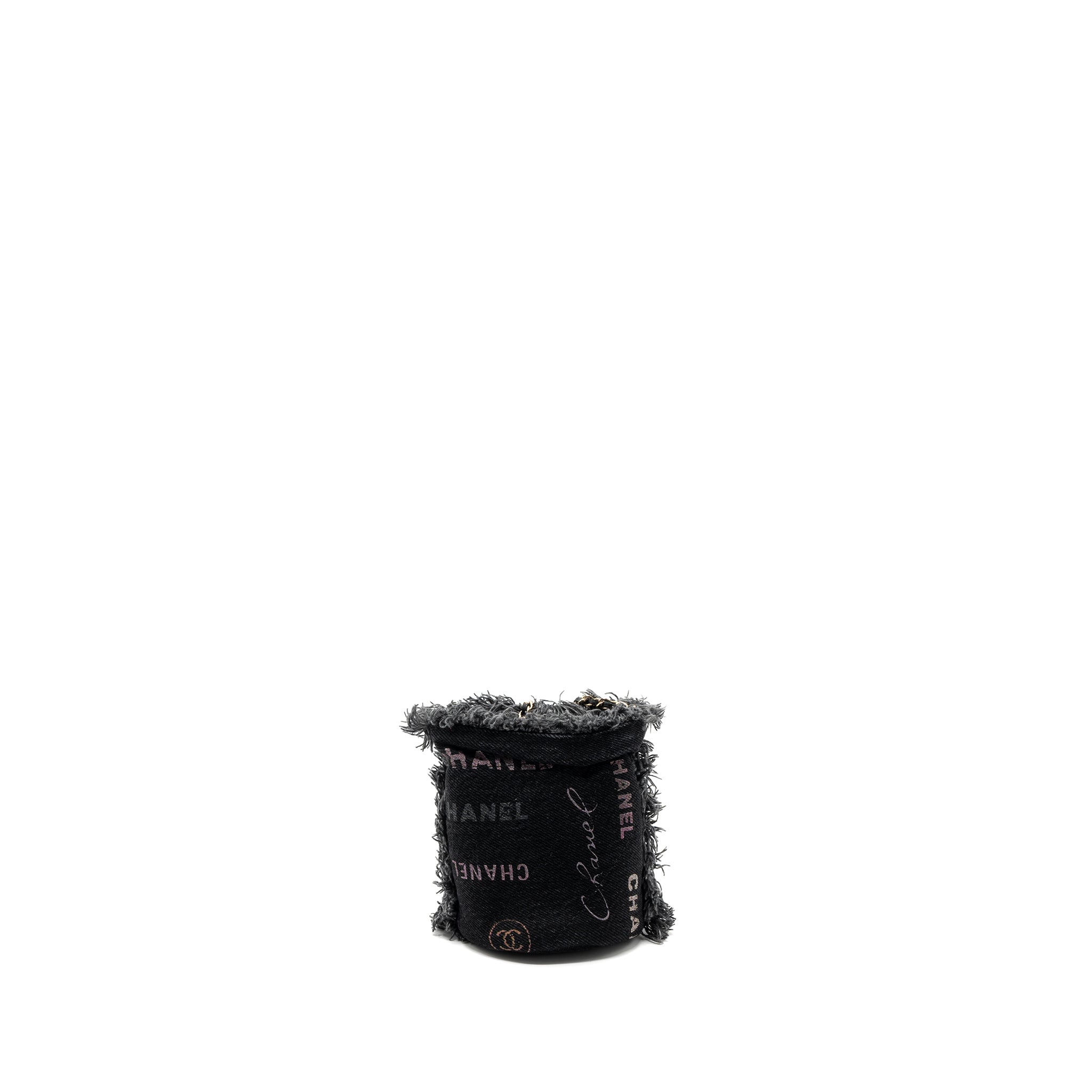 CHANEL SUPER MINI BUCKET BAG BLACK DENIM LGHW