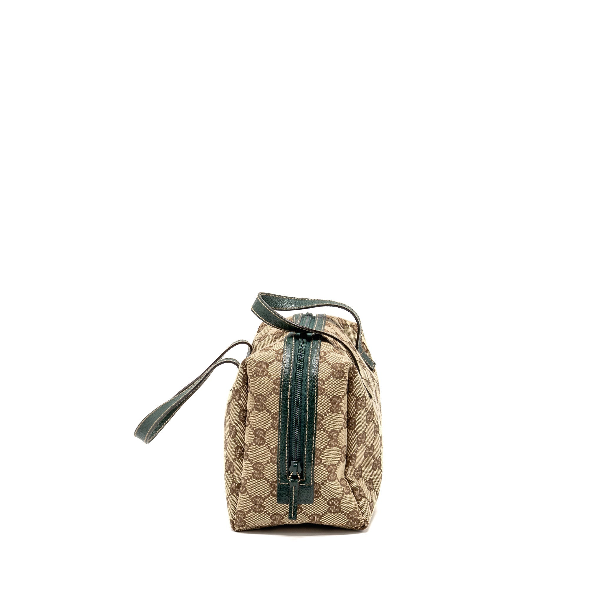 GUCCI BALTHUS TOFU HANDBAG GG CANVAS/ LEATHER BEIGE/ DARK GREEN