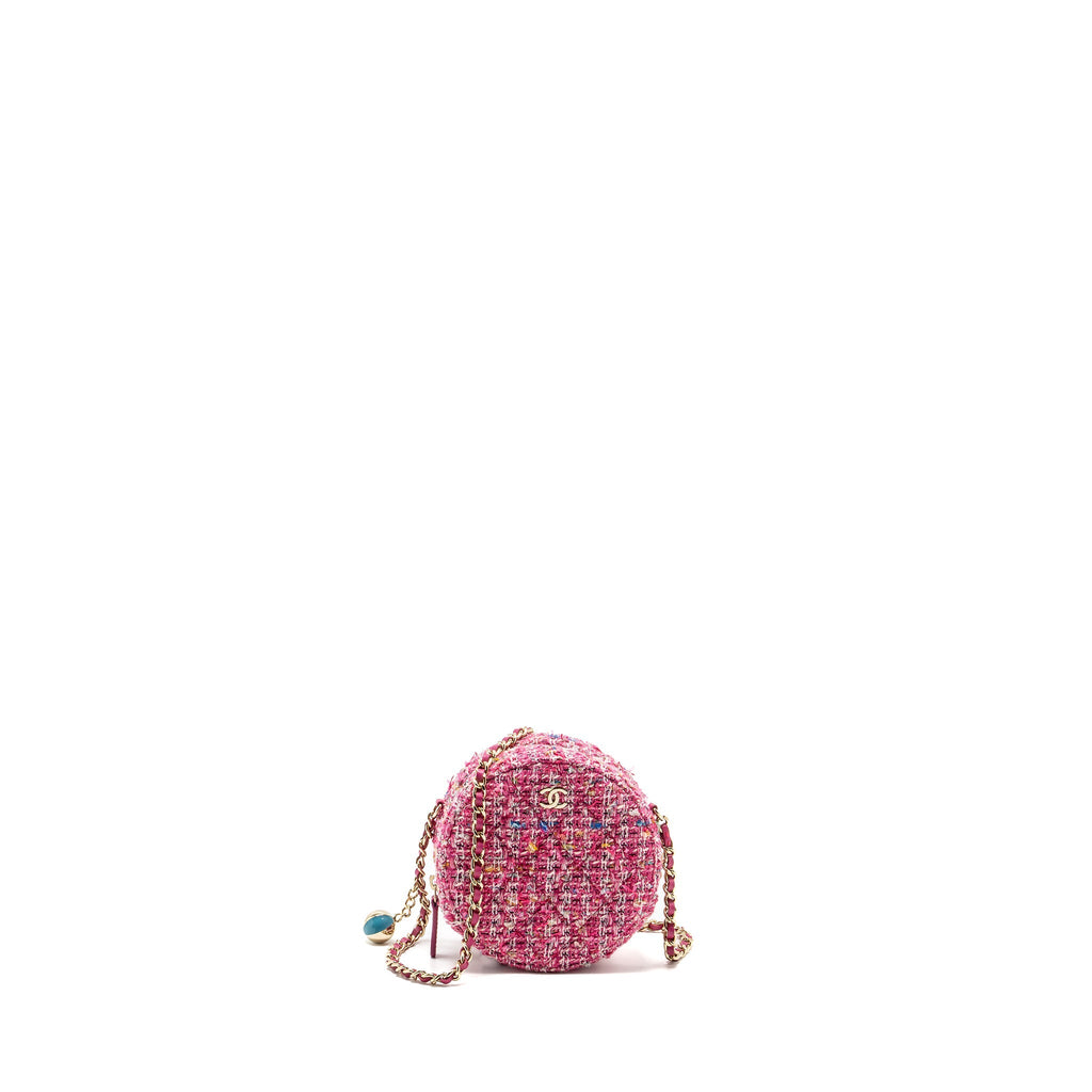 CHANEL ROUND CLUTCH WITH CHAIN TWEED PINK/MULTICOLOUR LGHW