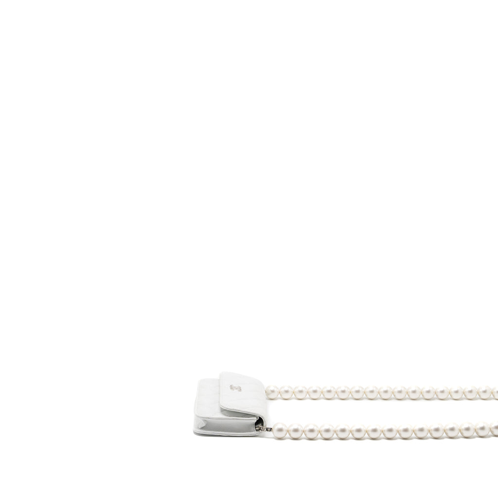 CHANEL GIANT PEARL CHAIN MINI FLAP BAG LAMBSKIN WHITE SHW