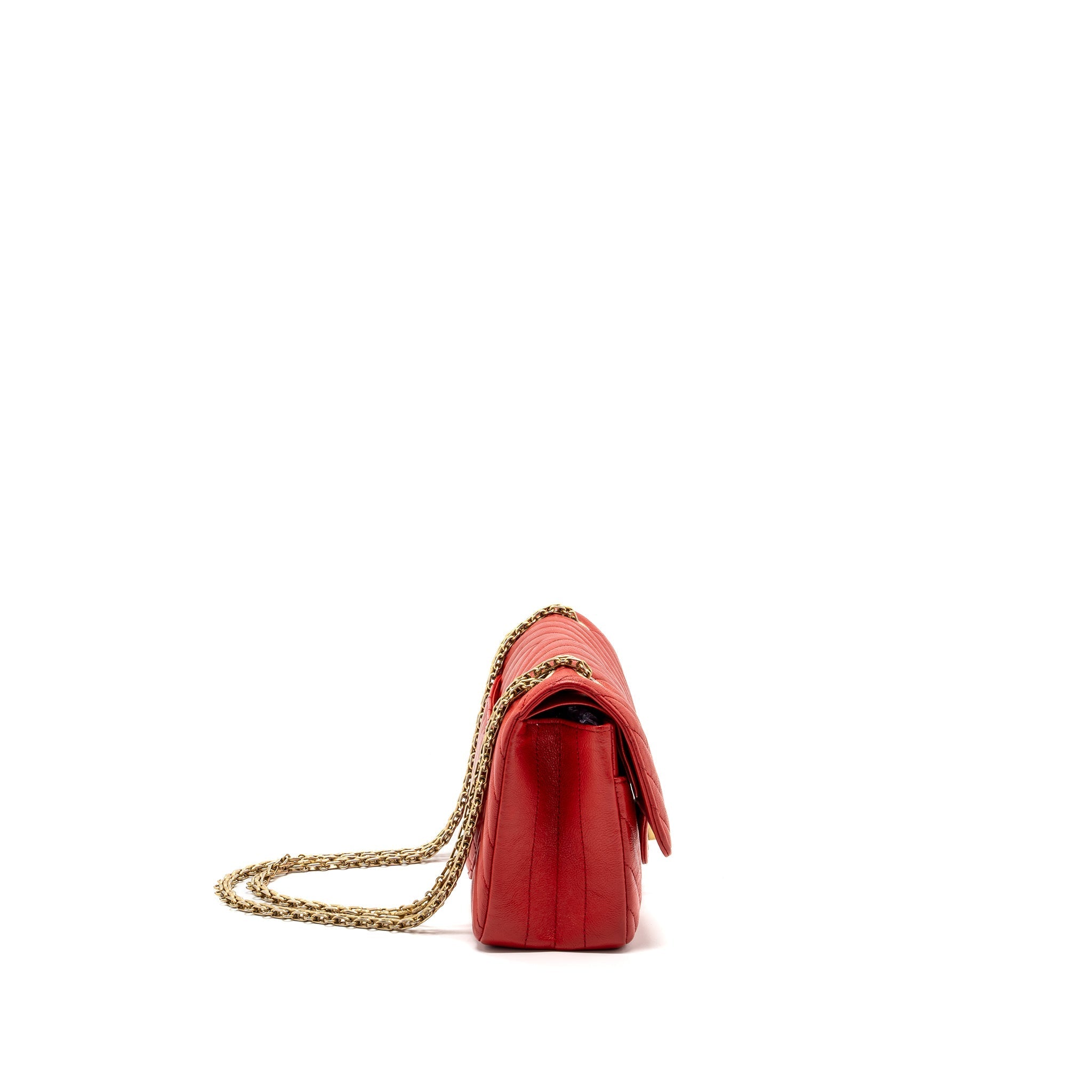 CHANEL SMALL 2.55 REISSUE FLAP BAG CHEVRON CALFSKIN RED GHW