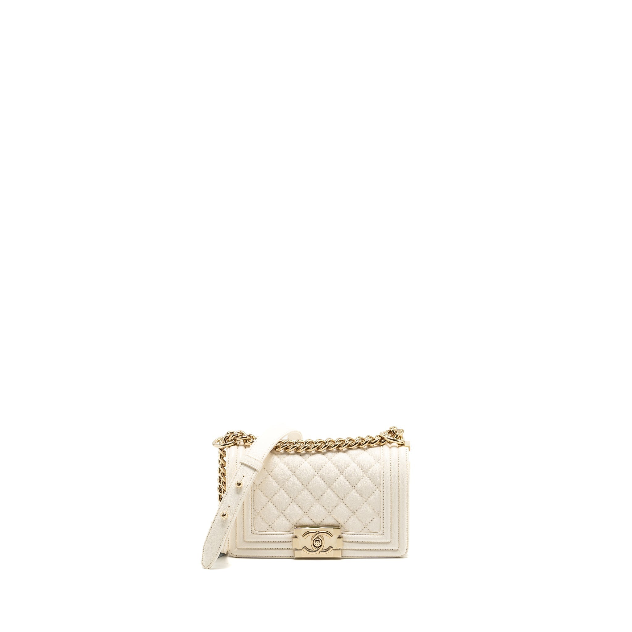 CHANEL SMALL BOY BAG CAVIAR WHITE LGHW