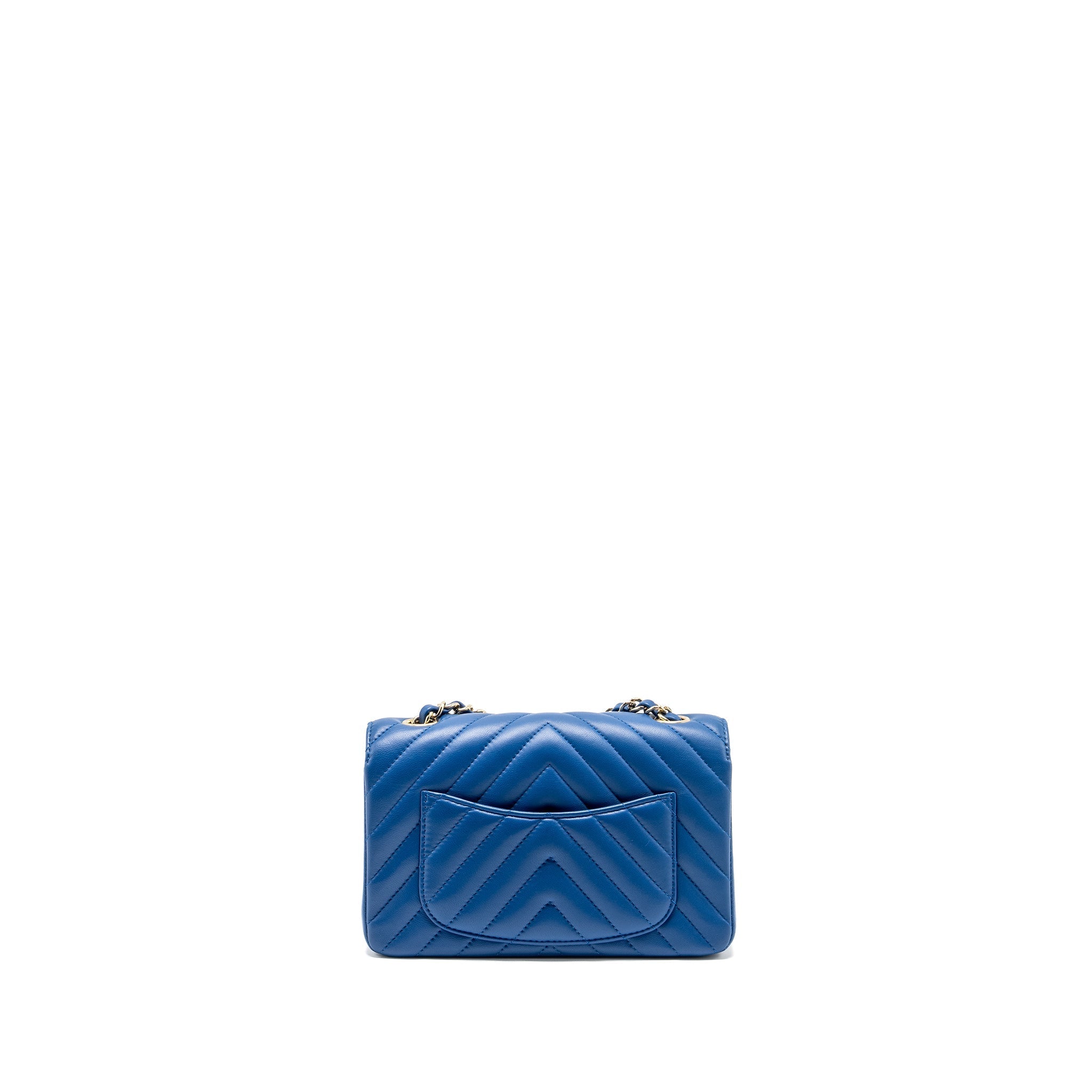 CHANEL MINI RECTANGULAR FLAP BAG CHEVRON LAMBSKIN BLUE LGHW