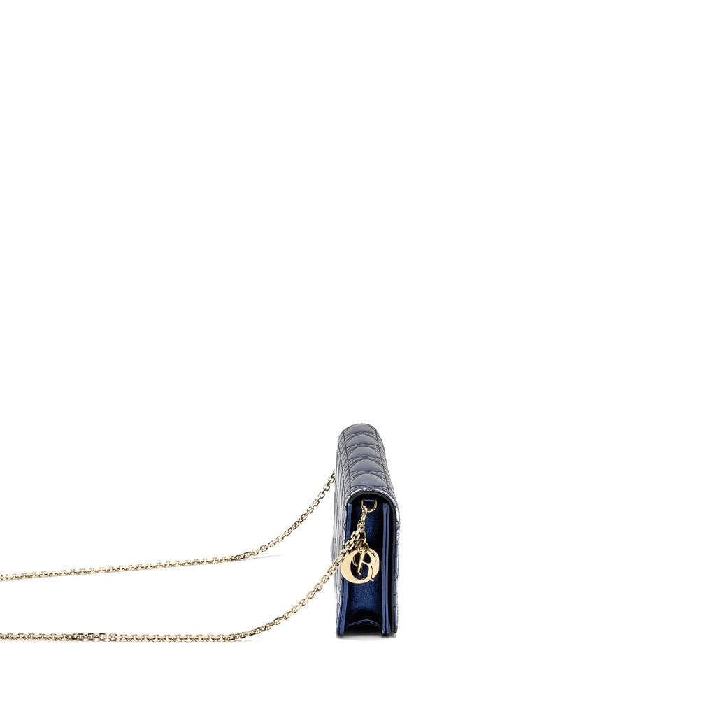 DIOR LADY DIOR POUCH CANNAGE WALLET ON CHAIN LAMBSKIN BLUE LGHW