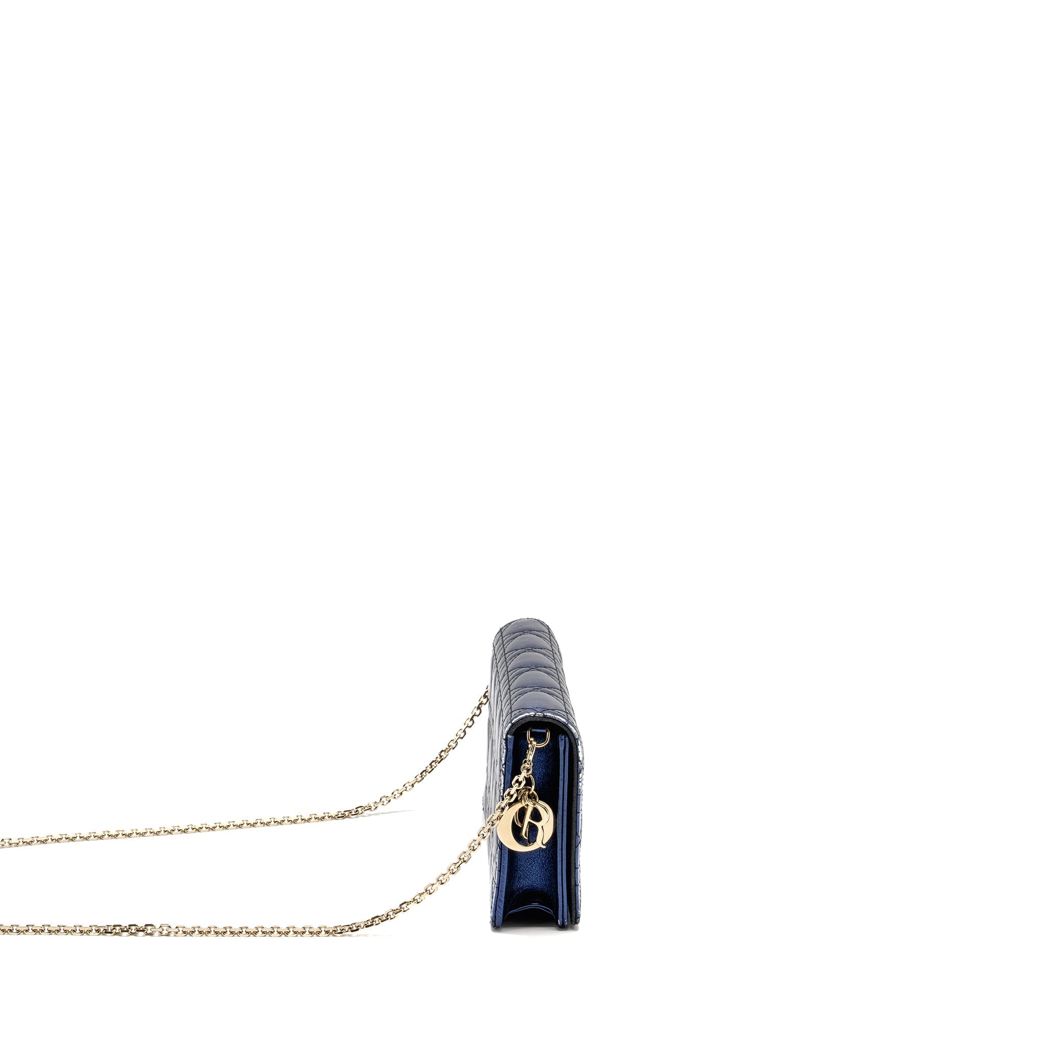 DIOR LADY DIOR POUCH CANNAGE WALLET ON CHAIN LAMBSKIN BLUE LGHW