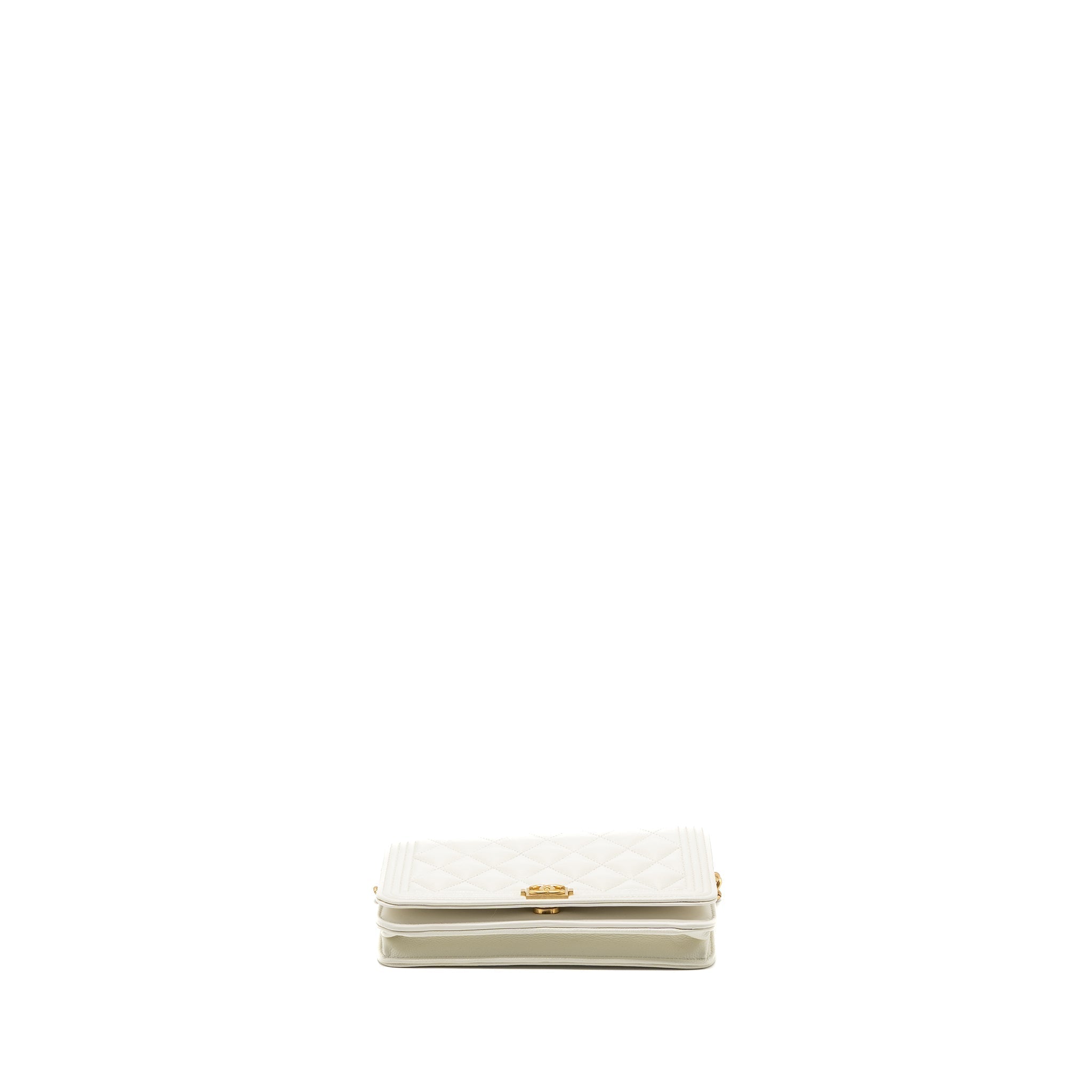 CHANEL CLASSIC BOY WALLET ON CHAIN CAVIAR WHITE GHW(MICROCHIP)