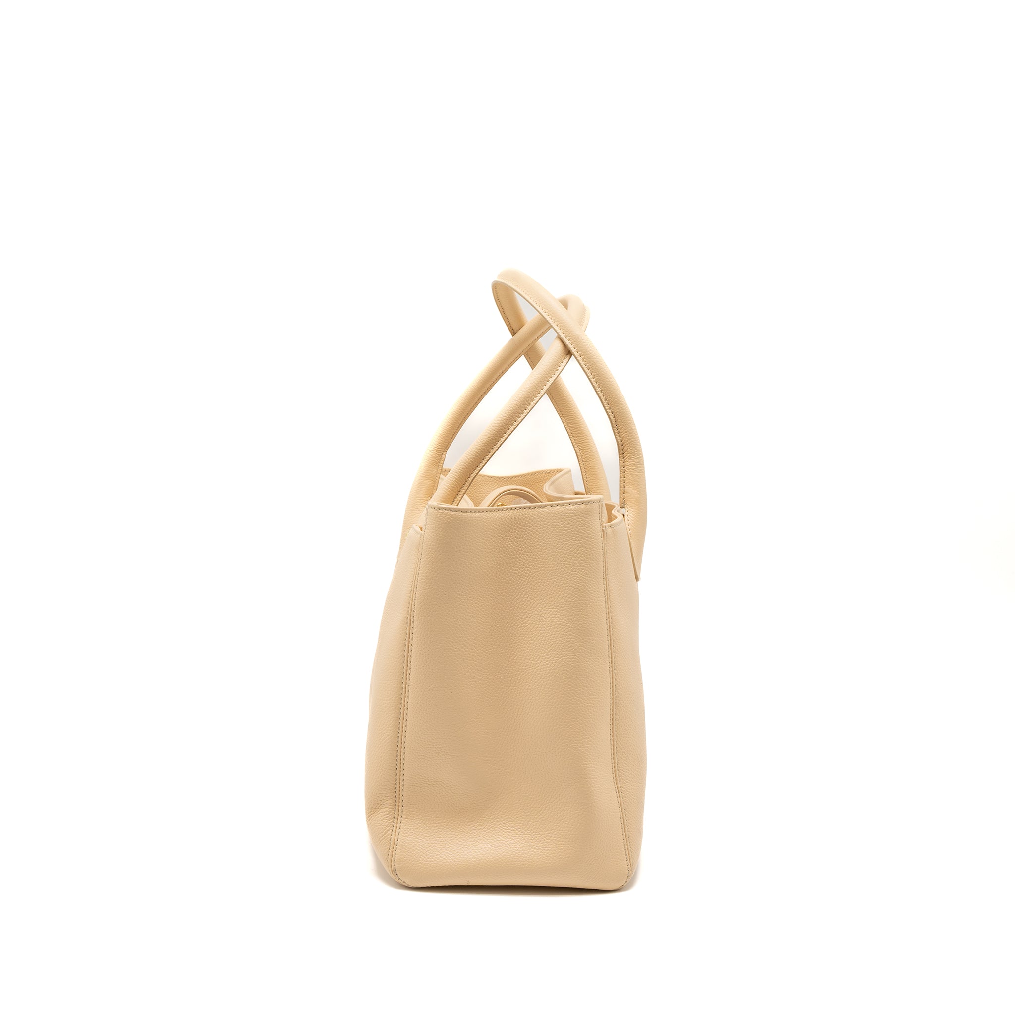 CHANEL CERF TOTE BAG GRAINED CALFSKIN BEIGE GHW