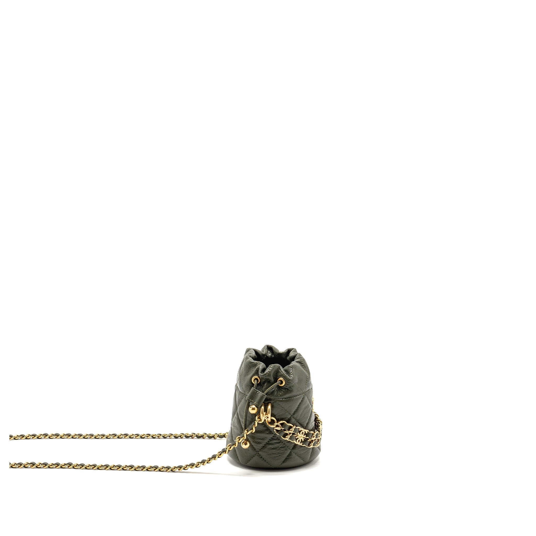 CHANEL MINI BUCKET BAG CAVIAR DARK GREEN GHW (MICROCHIP)