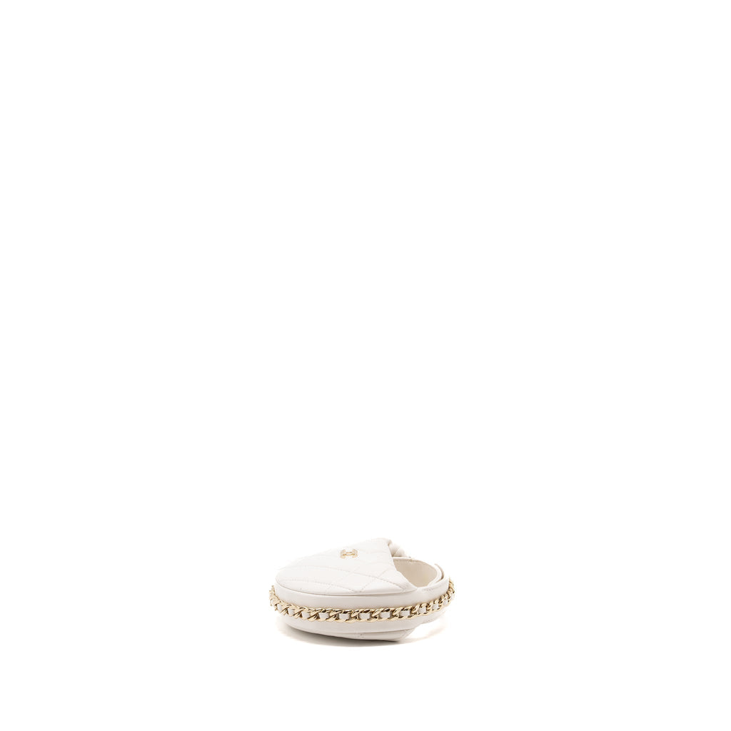 CHANEL 23C ROUND CLUTCH LAMBSKIN WHITE LGHW (MICROCHIP)