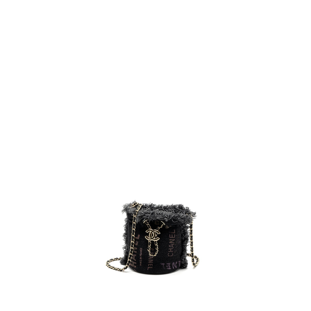 CHANEL SUPER MINI BUCKET BAG BLACK DENIM LGHW
