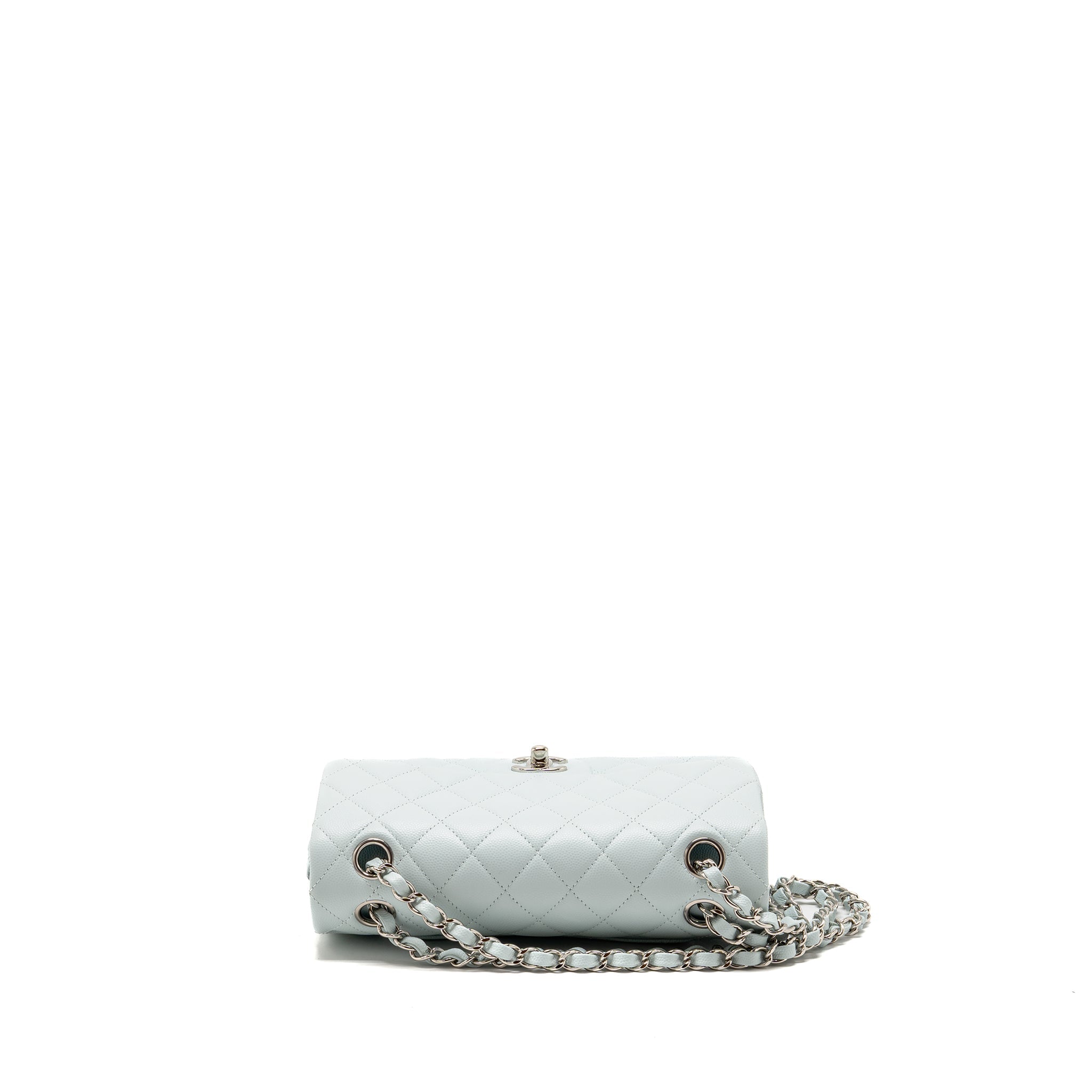 CHANEL SMALL CLASSIC DOUBLE FLAP BAG CAVIAR LIGHT BLUE SHW (MICROCHIP)