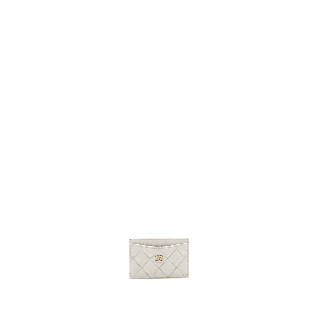 CHANEL CLASSIC CARD HOLDER CAVIAR WHITE LGHW (MICROCHIP)