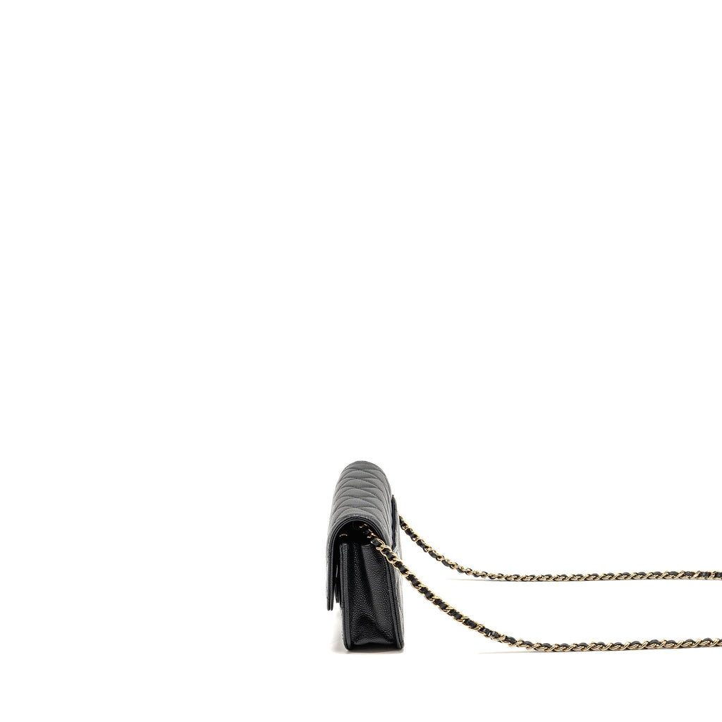 CHANEL QUILTED CC CLUTCH ON CHAIN CAVIAR BLACK LGHW (MICROCHIP)