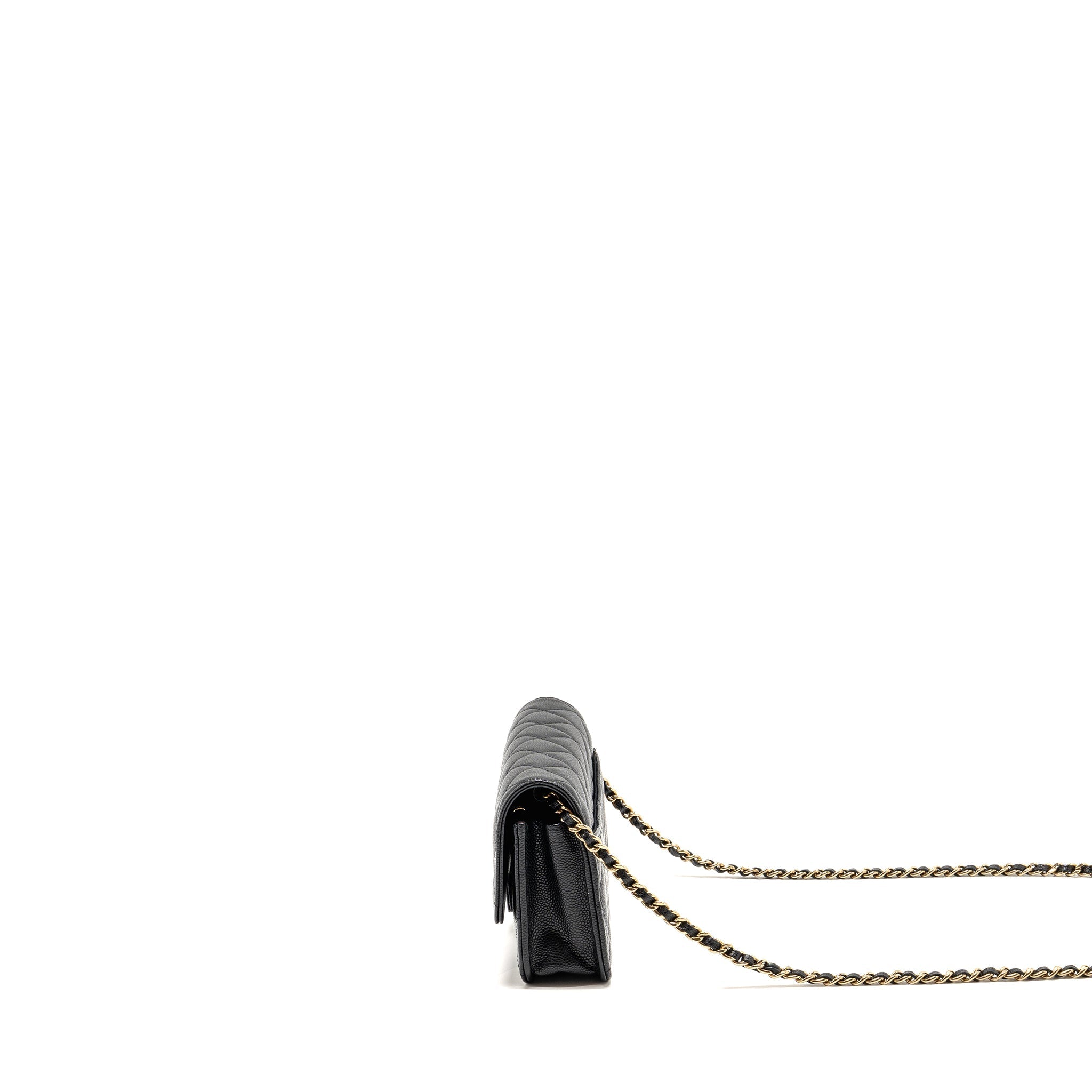 CHANEL QUILTED CC CLUTCH ON CHAIN CAVIAR BLACK LGHW (MICROCHIP)