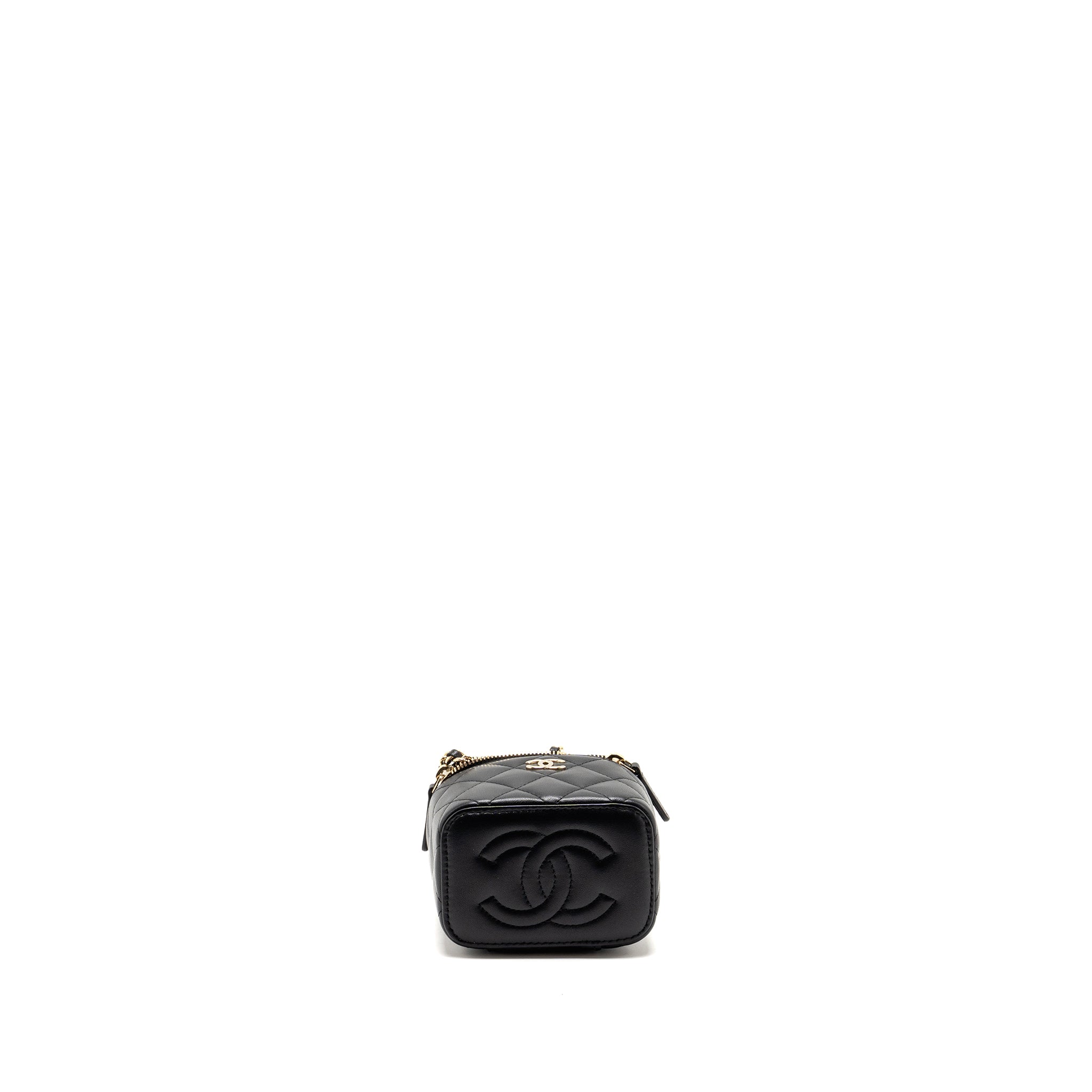 CHANEL TOP HANDLE MINI VANITY WITH CHAIN LAMBSKIN BLACK LGHW (MICROCHIP)