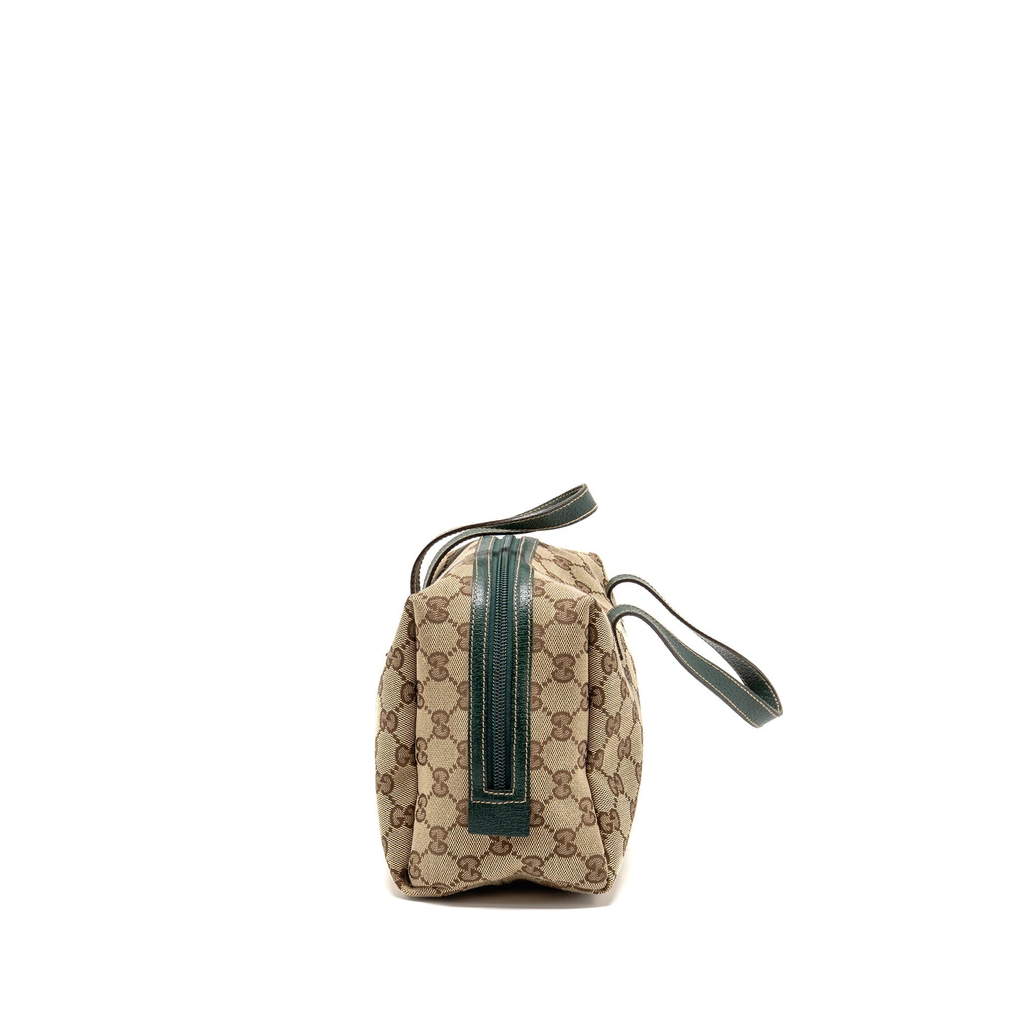 GUCCI BALTHUS TOFU HANDBAG GG CANVAS/ LEATHER BEIGE/ DARK GREEN