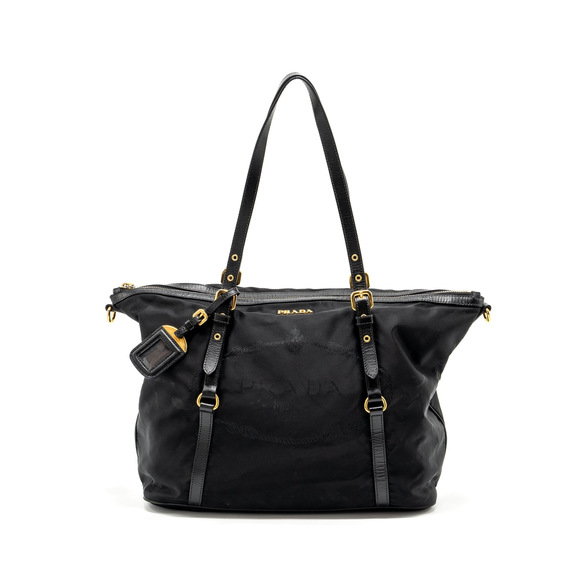 PRADA ZIP NYLON BAG BLACK GHW