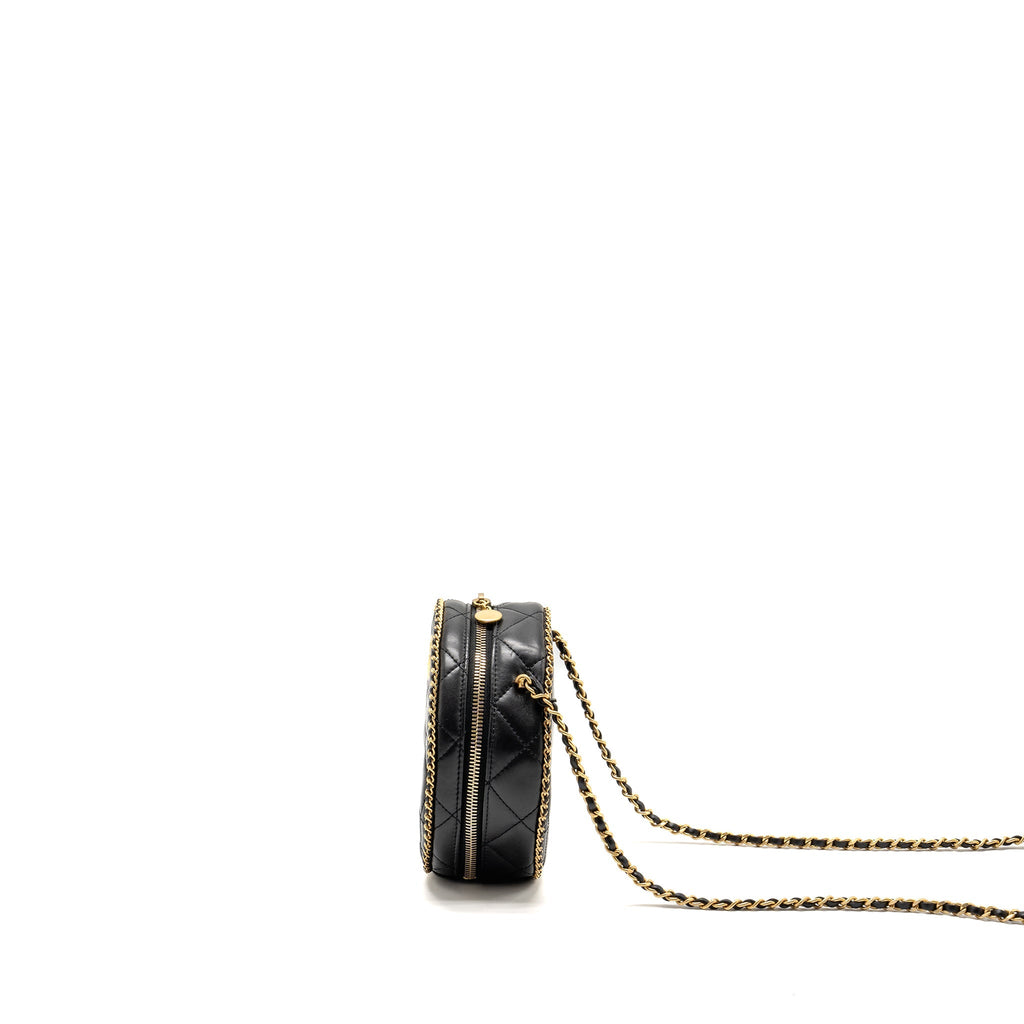 CHANEL ROUND VANITY WITH CHAIN LAMBSKIN BLACK GHW (MICROCHIP)
