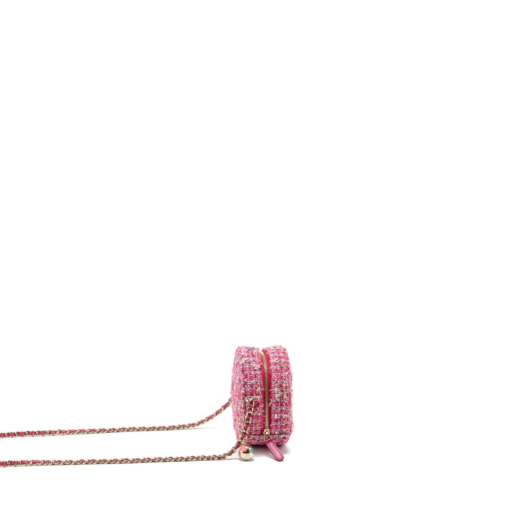 CHANEL ROUND CLUTCH WITH CHAIN TWEED PINK/MULTICOLOUR LGHW