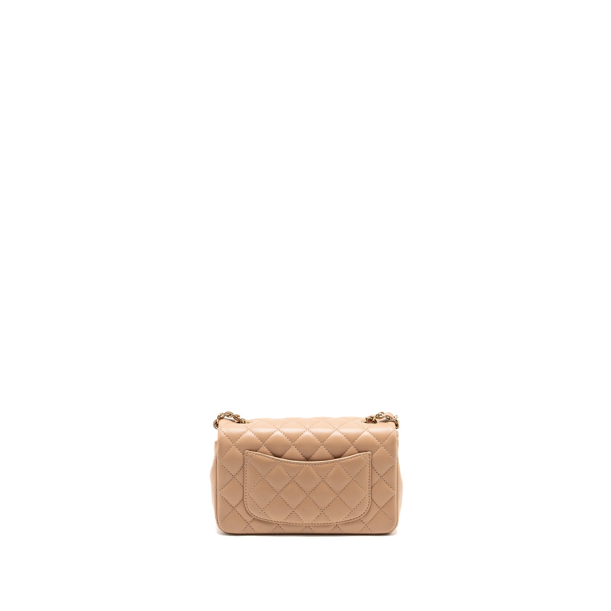 CHANEL MINI RECTANGULAR FLAP BAG LAMBSKIN LIGHT BEIGE LGHW (MICROCHIP)