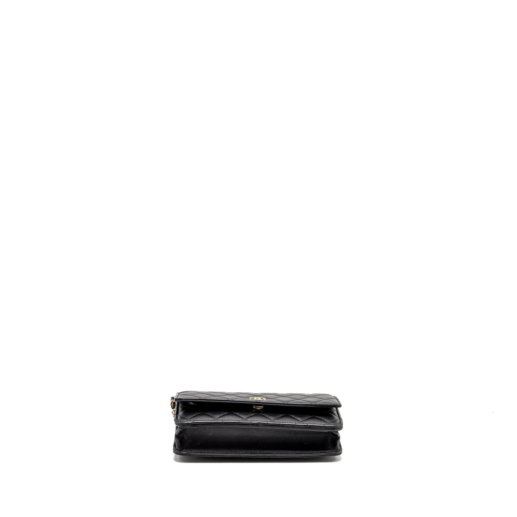 CHANEL PEARL CHAIN WALLET ON CHAIN LAMBSKIN BLACK LGHW(MICROCHIP)