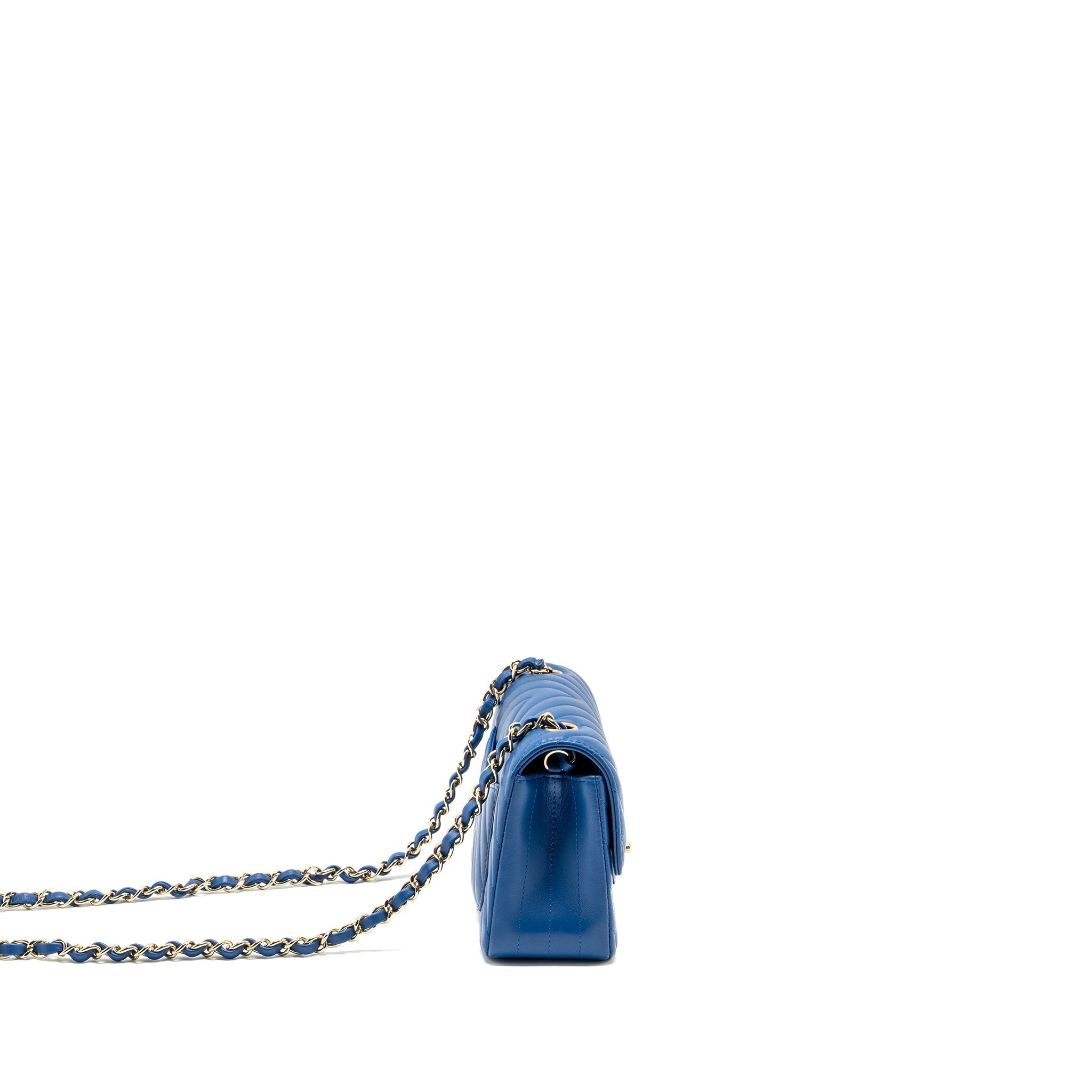 CHANEL MINI RECTANGULAR FLAP BAG CHEVRON LAMBSKIN BLUE LGHW