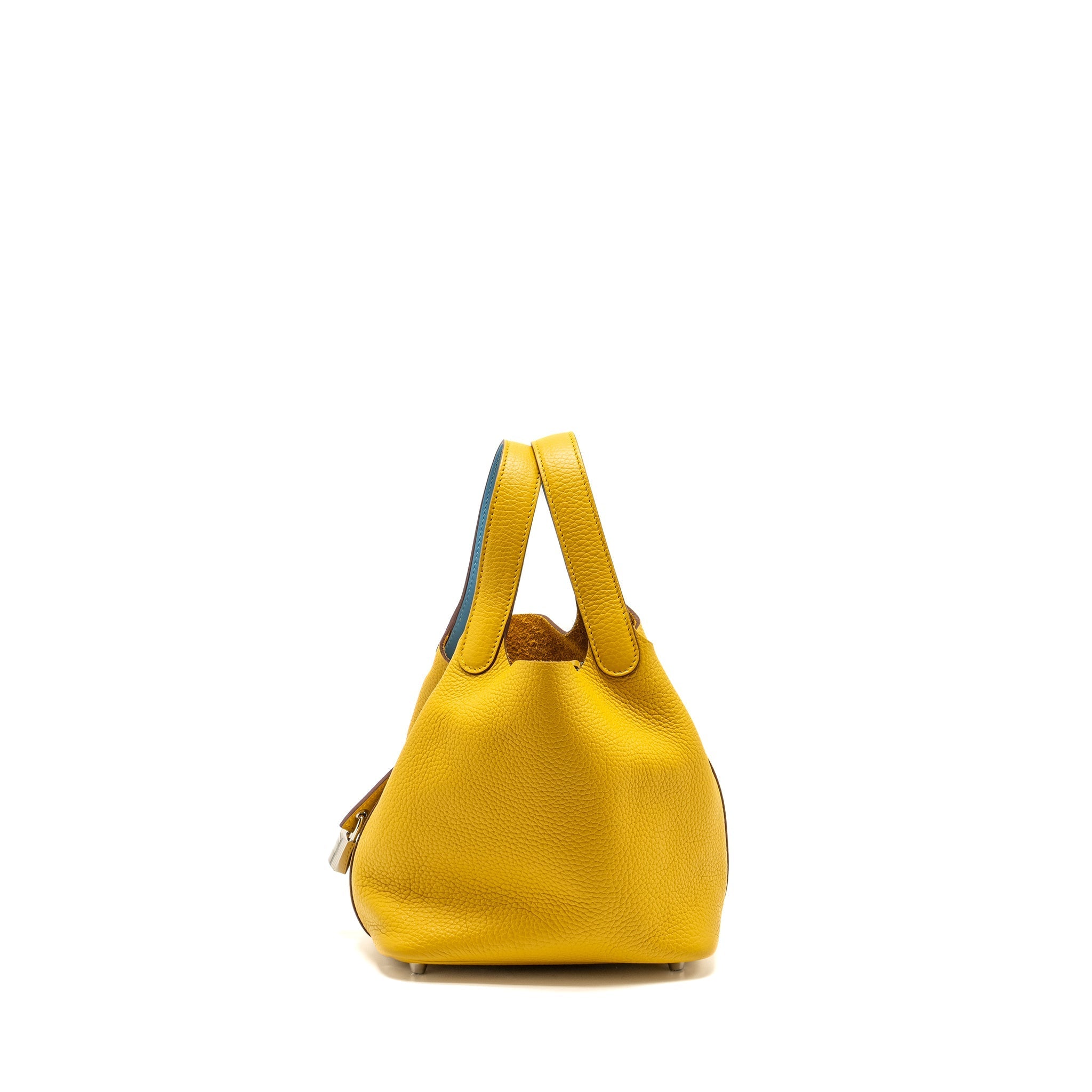 HERMES PICOTIN 18 LOCK BAG CLEMENCE 9D JAUNE AMBER / P3 BLUE DU NORD SHW