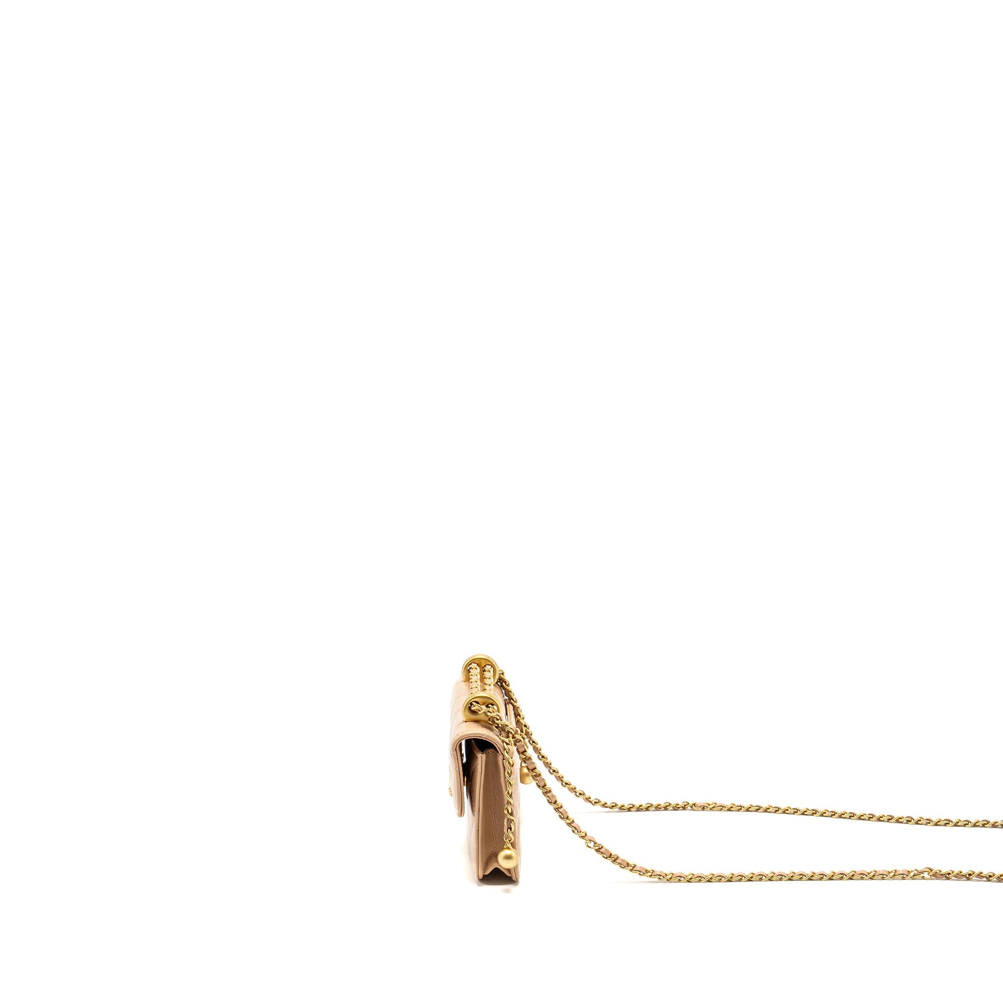 CHANEL 21A GOLD CRUSH MINI FLAP CLUTCH WITH ADJUSTABLE CHAIN CALFSKIN BEIGE GHW