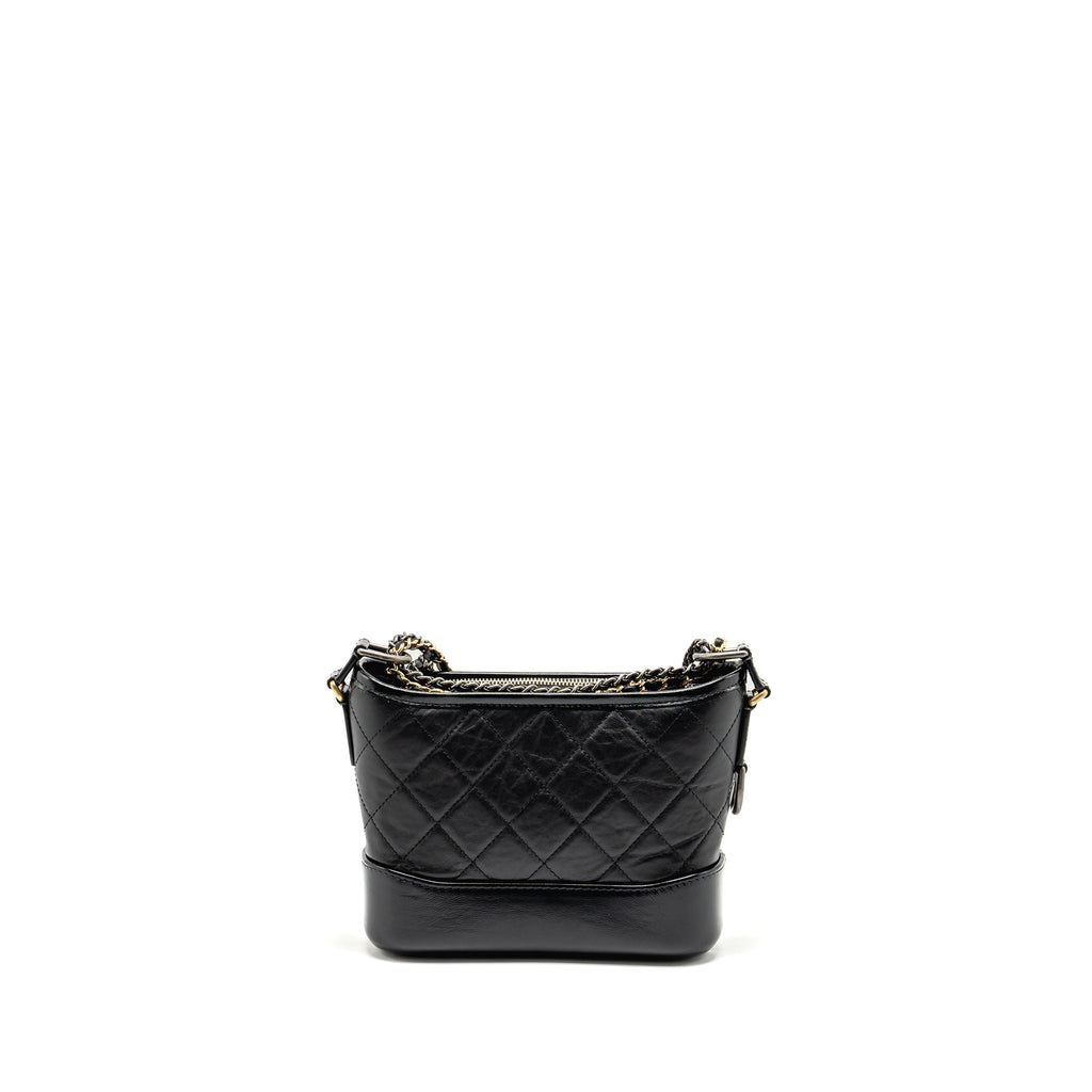 CHANEL SMALL GABRIELLE HOBO BAG AGED CALFSKIN BLACK MULTICOLOUR HARDWARE (MICROCHIP)