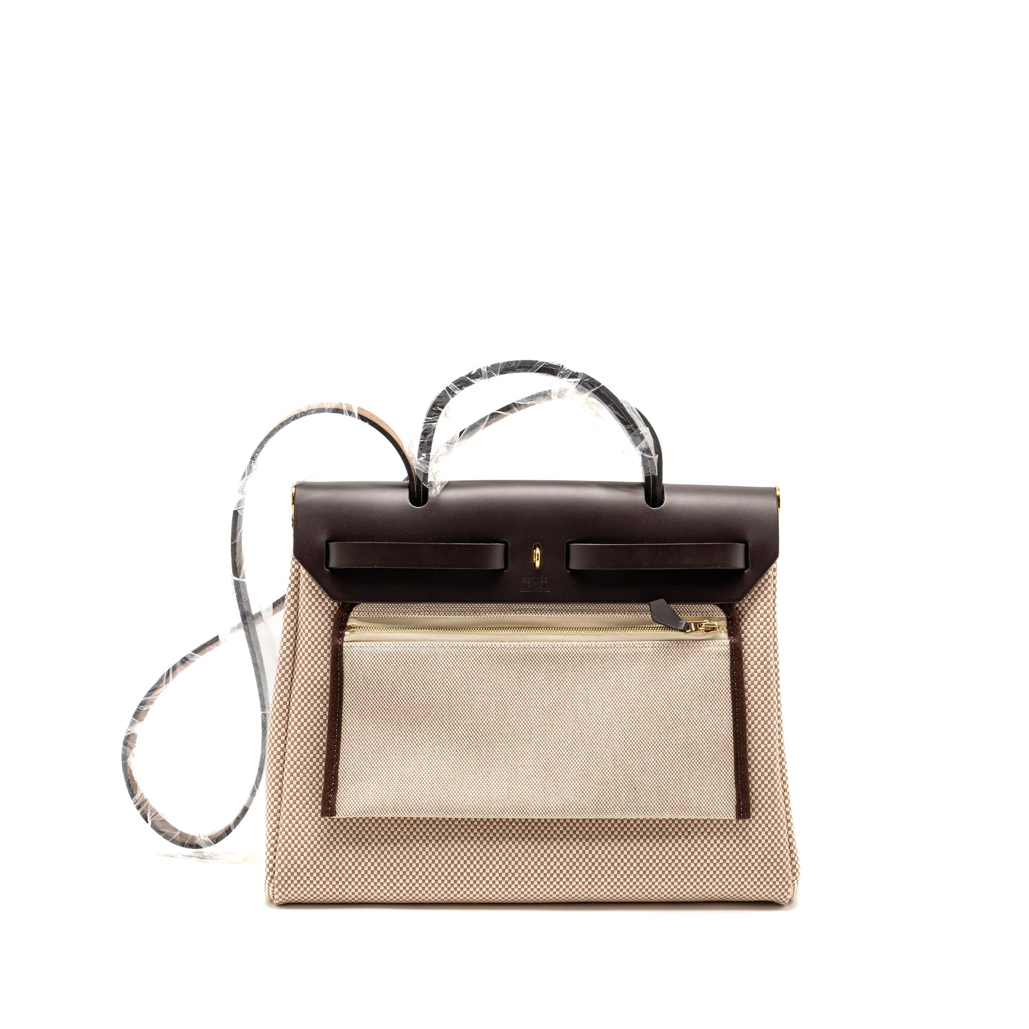 HERMES HERBAG 31 ZIP BAG CANVAS/LEATHER ECRU/BEIGE/EBENE GHW