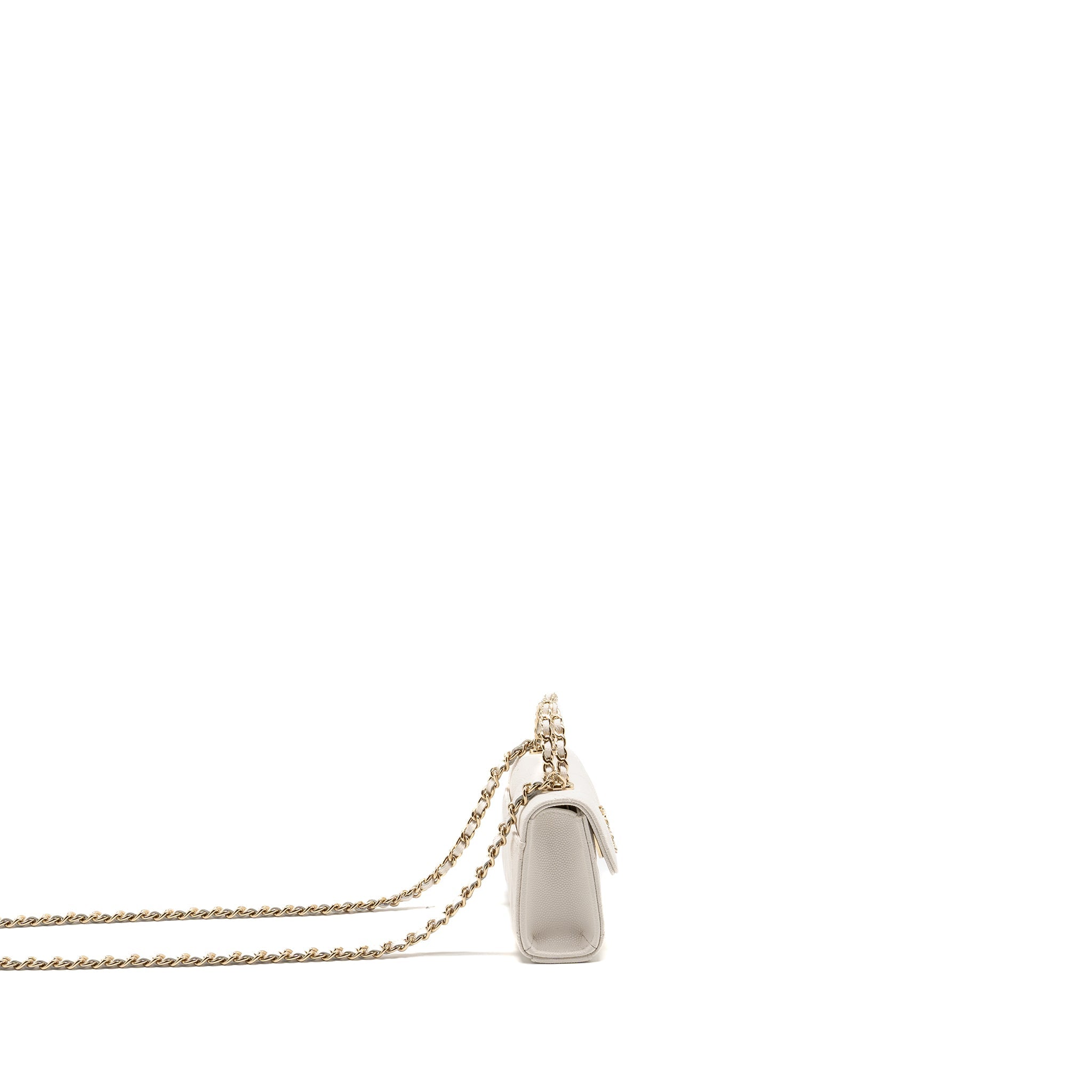 CHANEL TOP HANDLE MINI FLAP CLUTCH WITH CHAIN CAVIAR WHITE LGHW (MICROCHIP)