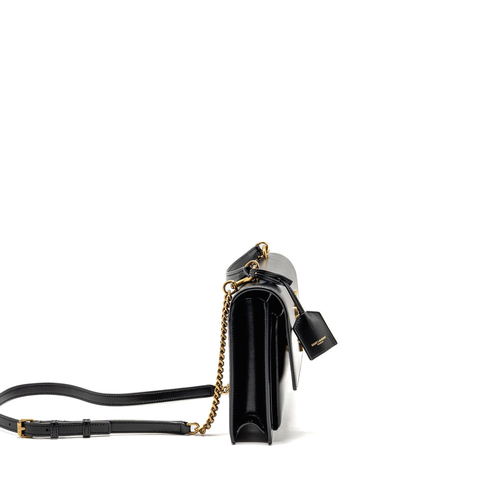 SAINT LAURENT/YSL MEDIUM TOP HANDLE SUNSET BAG CALFSKIN BLACK GHW