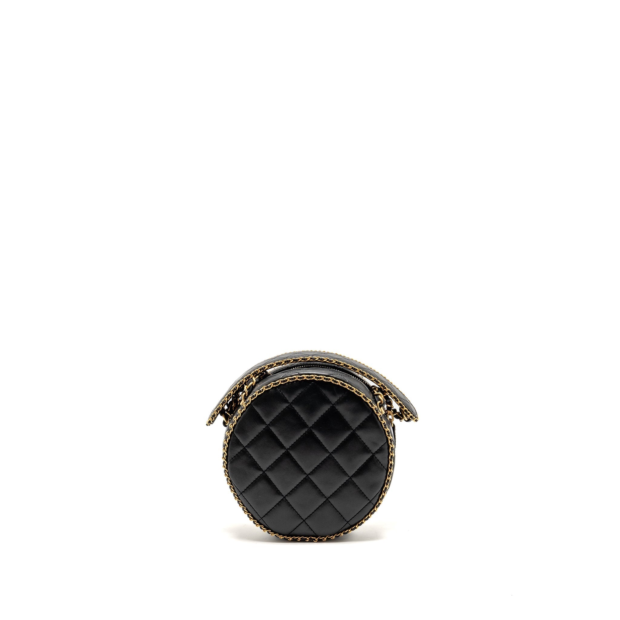 CHANEL ROUND VANITY WITH CHAIN LAMBSKIN BLACK GHW (MICROCHIP)