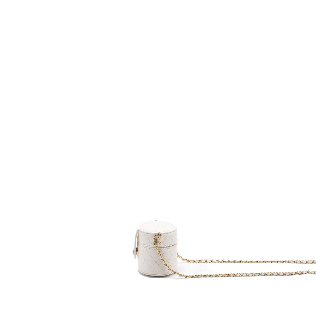 CHANEL MINI VANITY WITH CHAIN LAMBSKIN WHITE LGHW