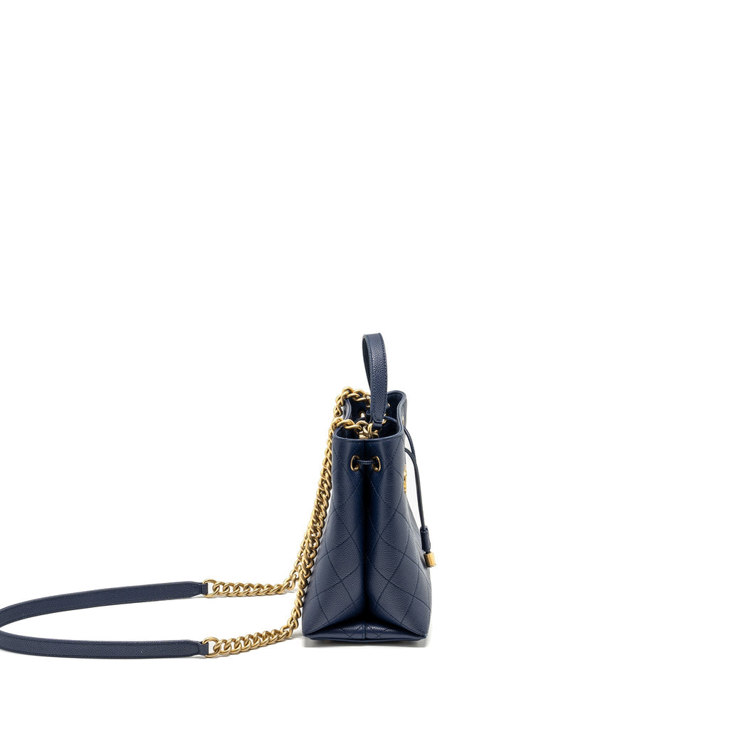 CHANEL TOP HANDLE DRAWSTRING BUCKET BAG CAVIAR NAVY  GHW