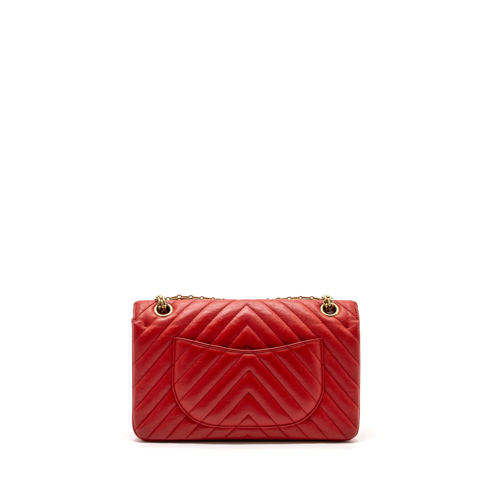 CHANEL SMALL 2.55 REISSUE FLAP BAG CHEVRON CALFSKIN RED GHW