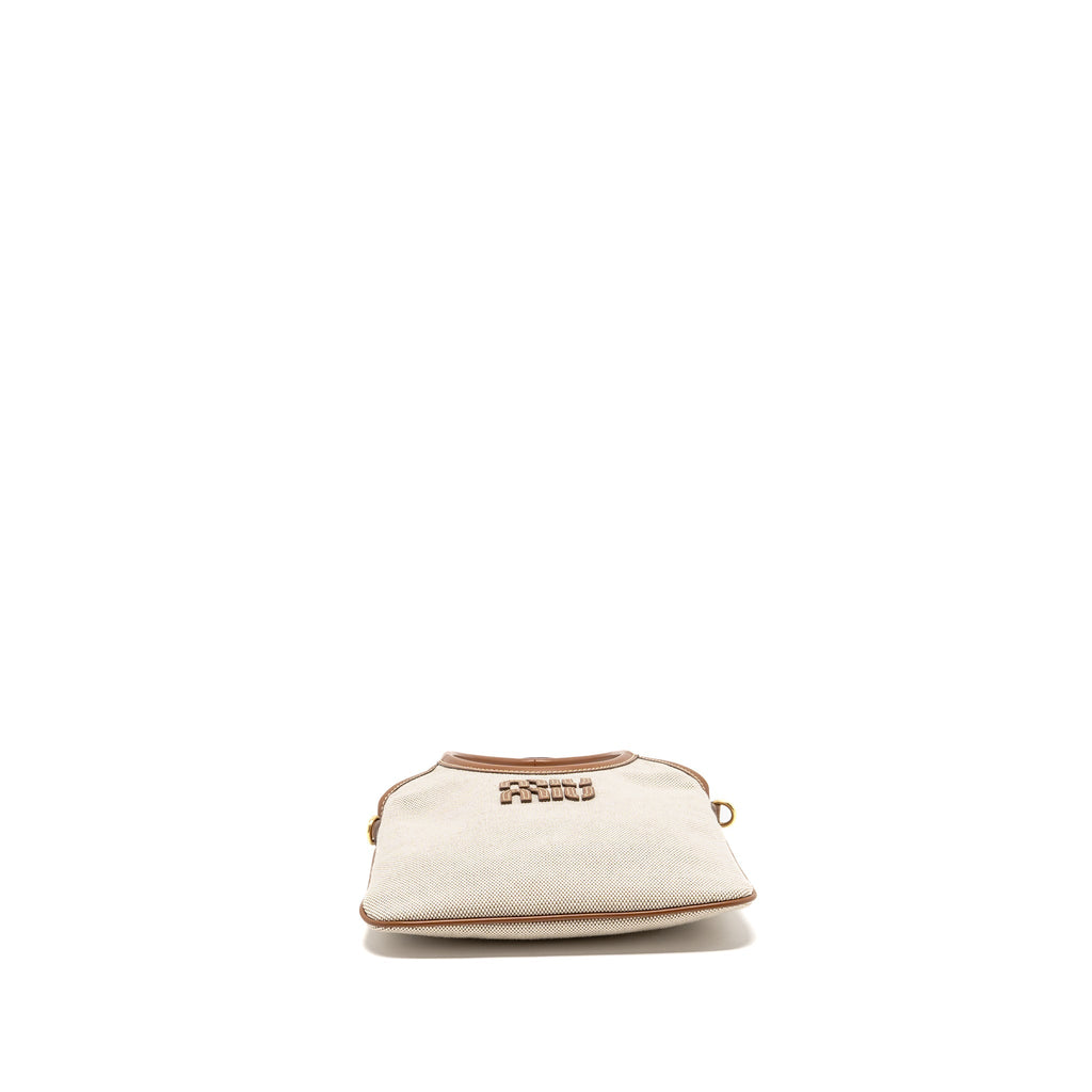 MIU MIU MINI IVY BAG CANVAS/LEATHER BEIGE/BRANDY GHW