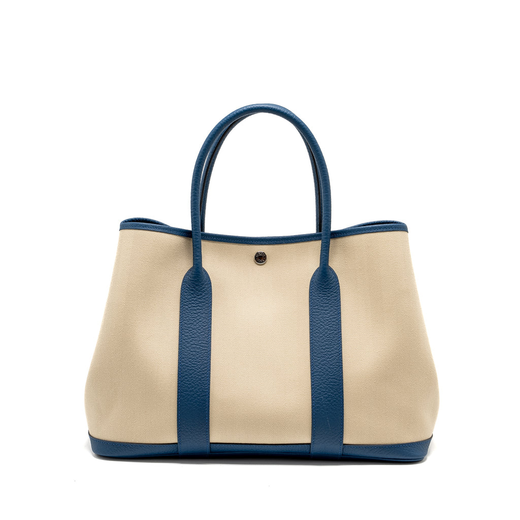 HERMES GARDEN PARTY 36 CANVAS / VACHE COUNTRY CRAIE / BLEU OUTREMER SHW