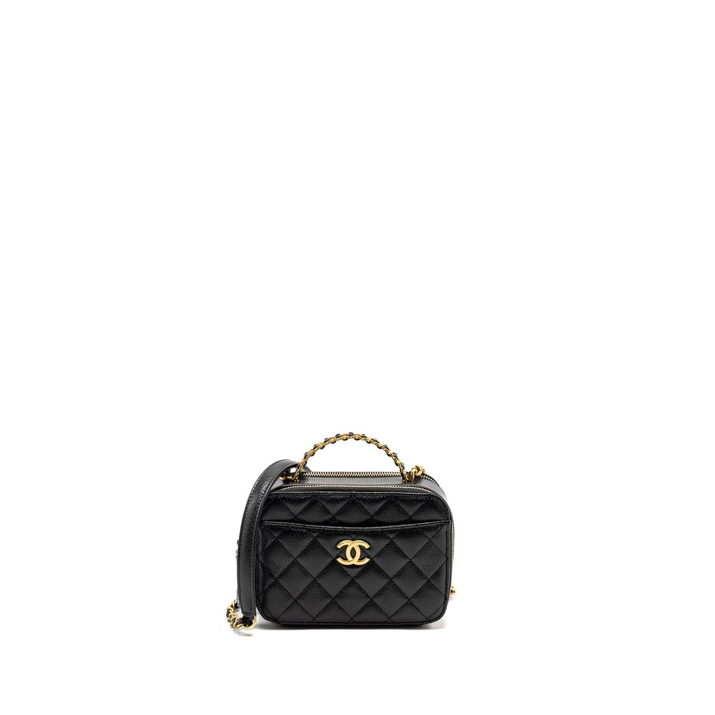 CHANEL 22S LETTER TOP HANDLE SMALL VANITY CASE CAVIAR BLACK BRUSHED GHW (MICROCHIP)