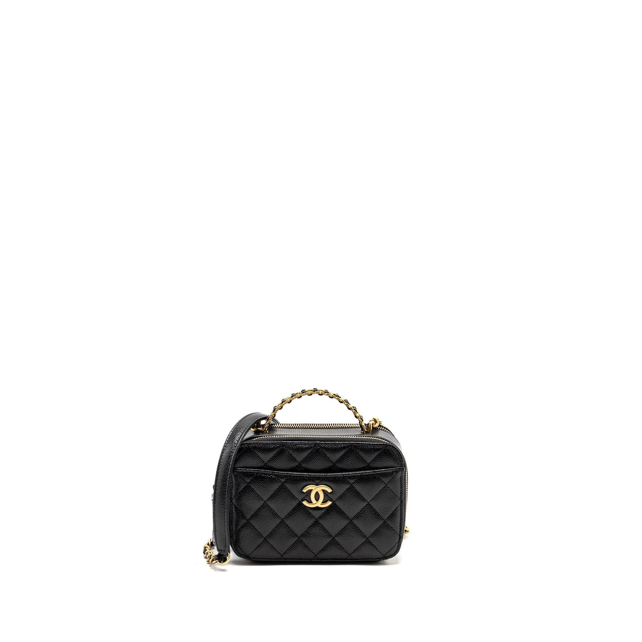 CHANEL 22S LETTER TOP HANDLE SMALL VANITY CASE CAVIAR BLACK BRUSHED GHW (MICROCHIP)