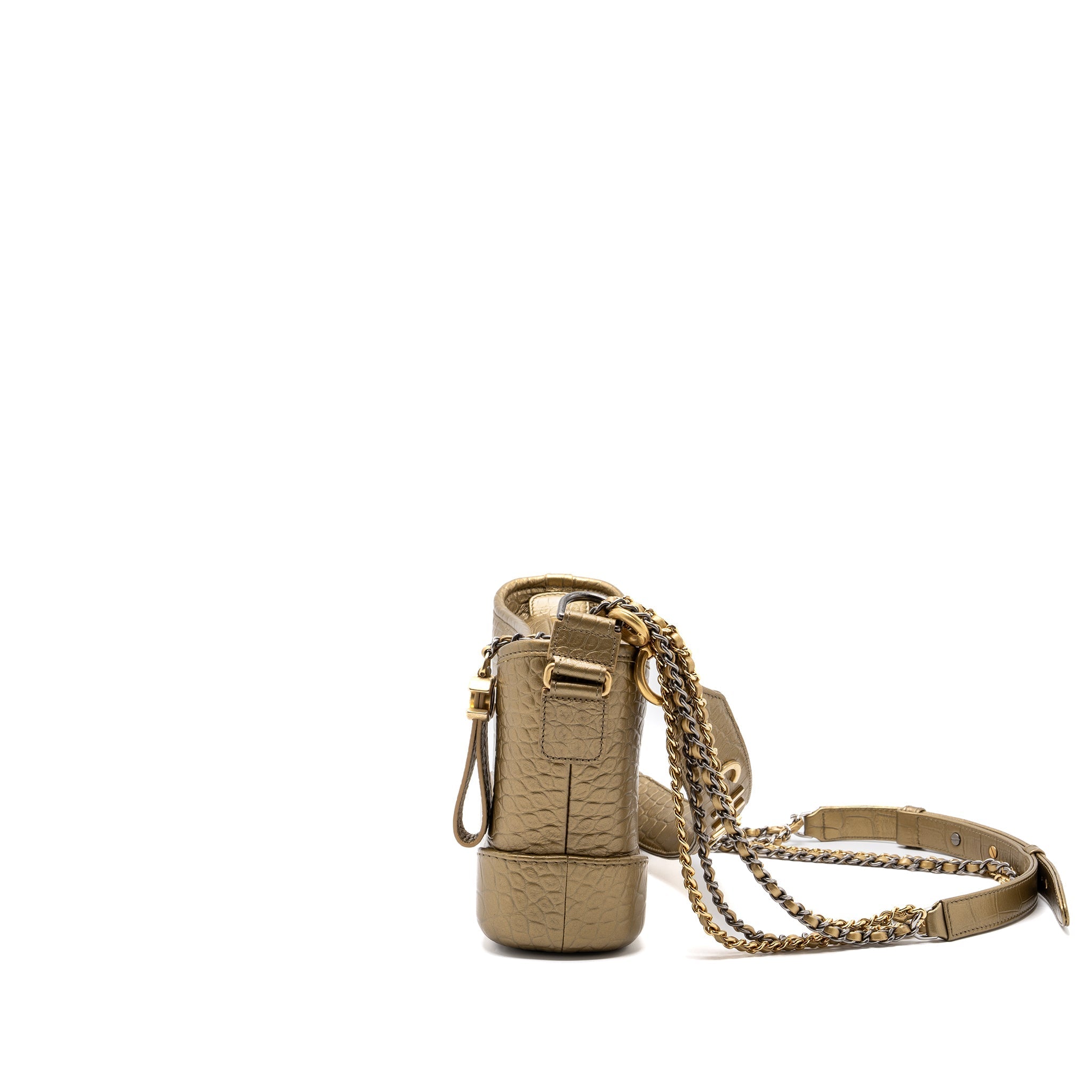CHANEL SMALL GABRIELLE HOBO BAG WITH TOP HANDLE CROC-EMBOSSED CALFSKIN GOLD MULTICOLOUR HARDWARE