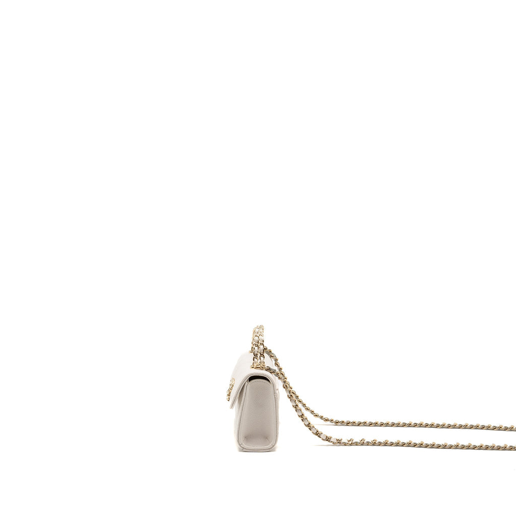 CHANEL TOP HANDLE MINI FLAP CLUTCH WITH CHAIN CAVIAR WHITE LGHW (MICROCHIP)